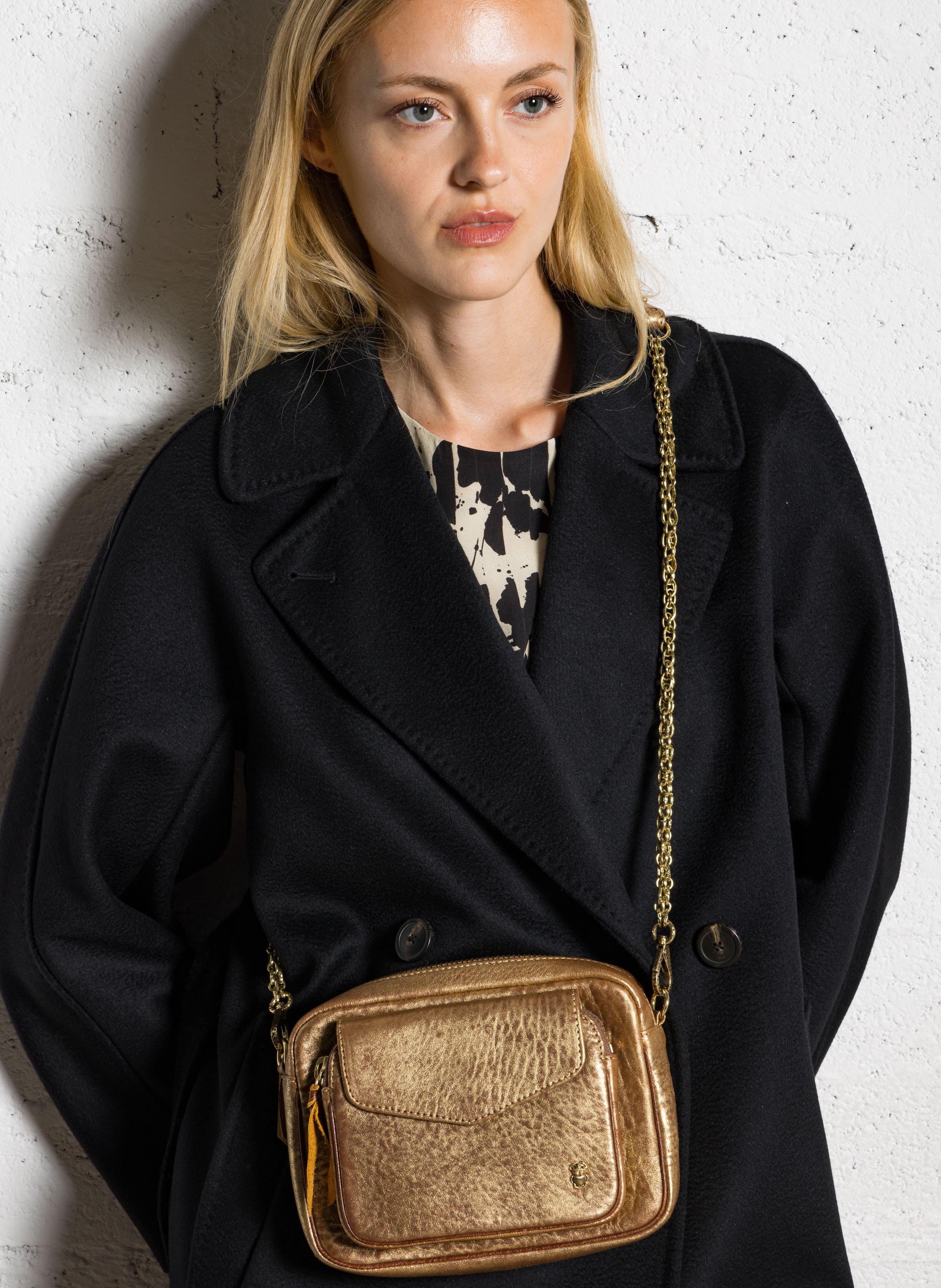 Sac bandoulière en cuir mélangé CLARIS VIROT Doré