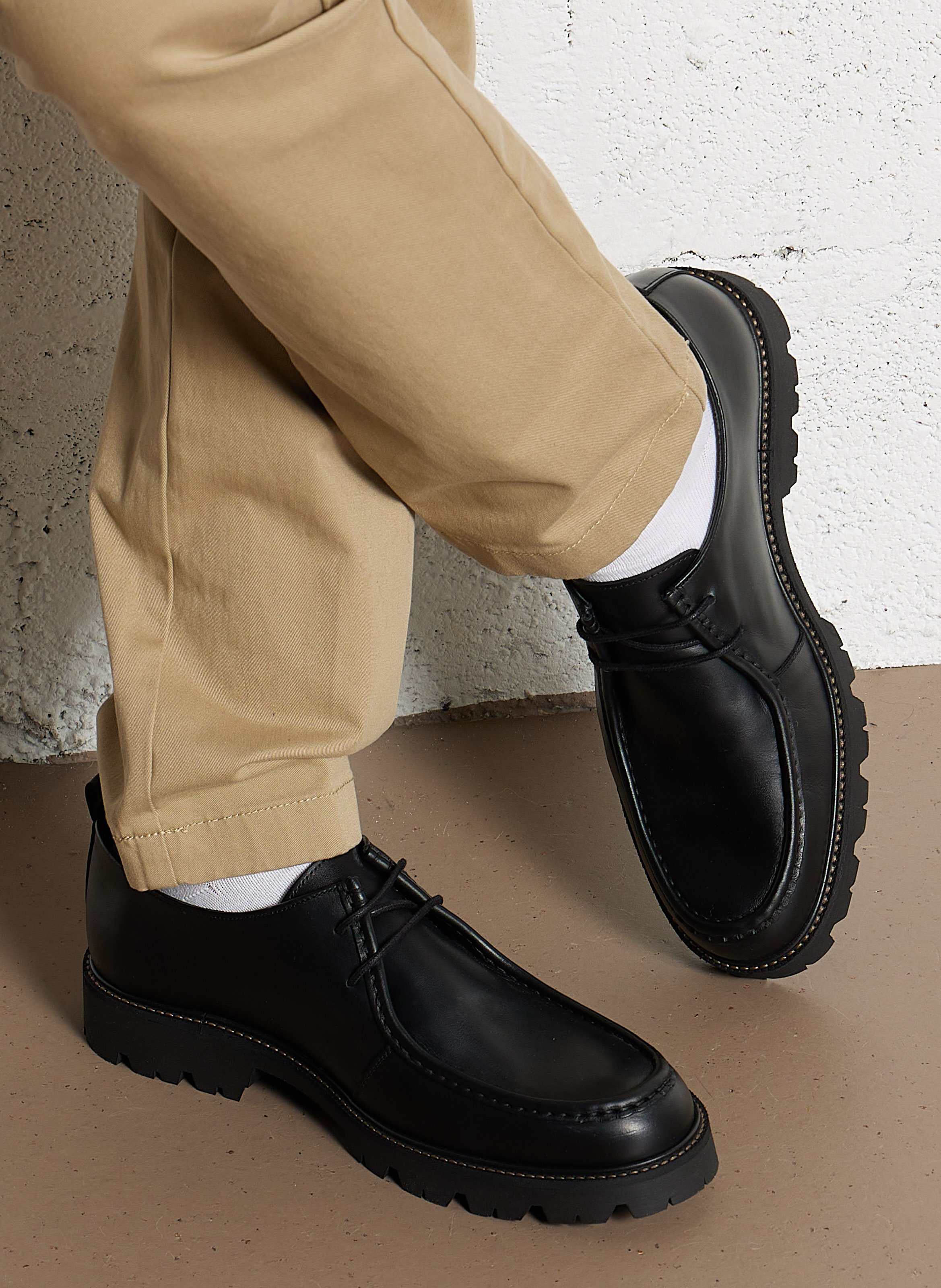 Lace-up plain leather derbies IKKS Black