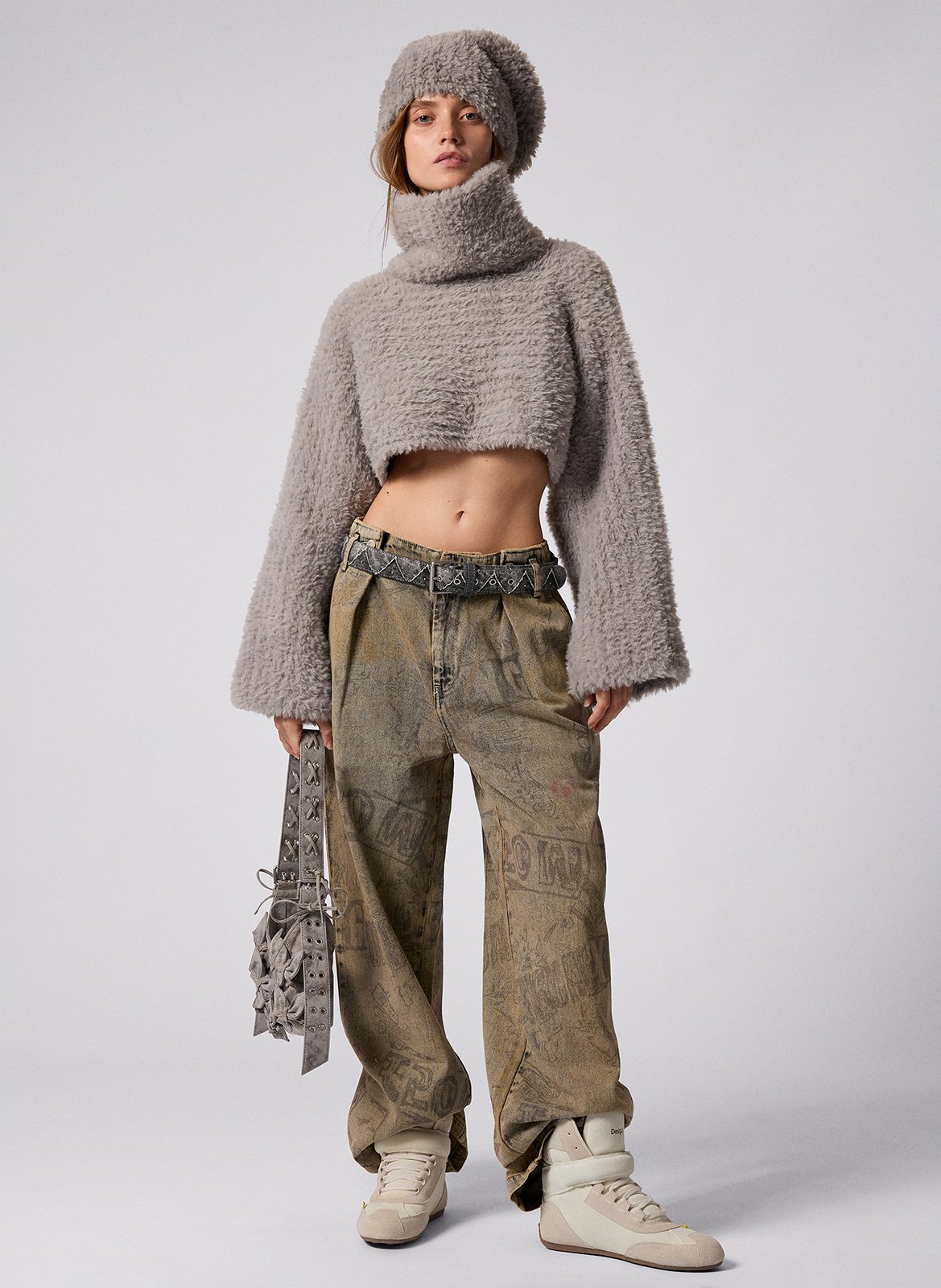 Jean large à pinces froncées imprimée DESIGUAL Noir