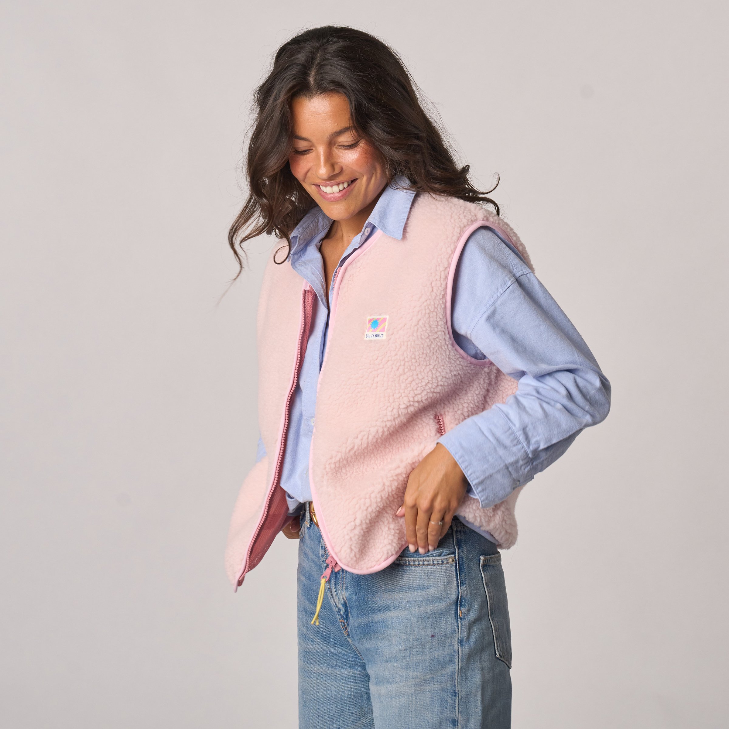 Sleeveless Sherpa Zip-Up Vest Pink