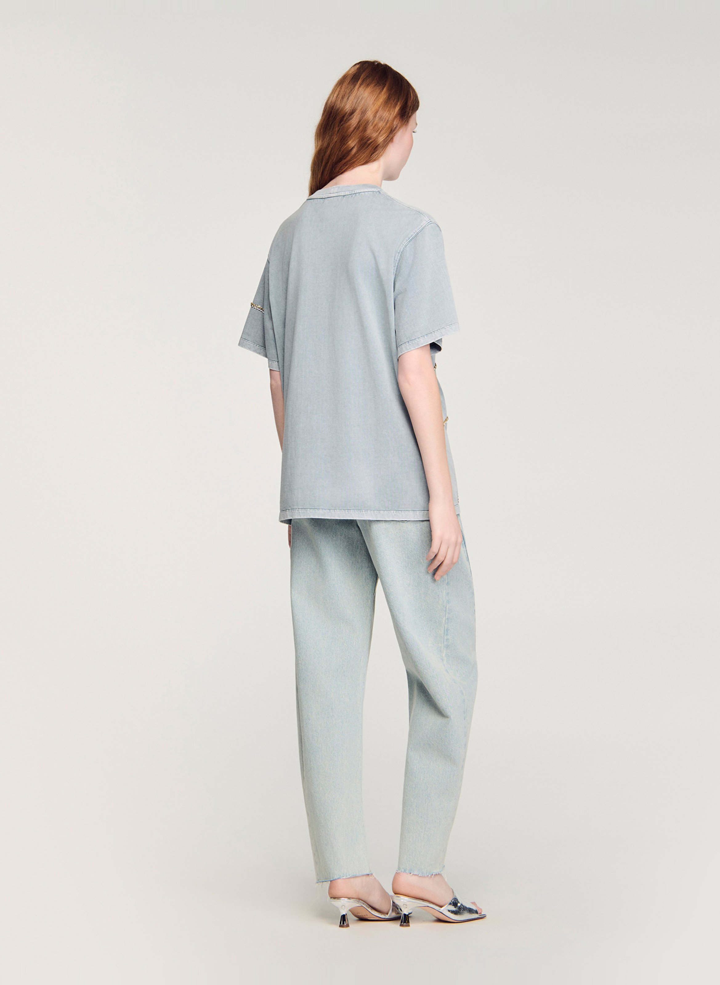 Oversized, katoenen T-shirt met ronde hals SANDRO Grijs