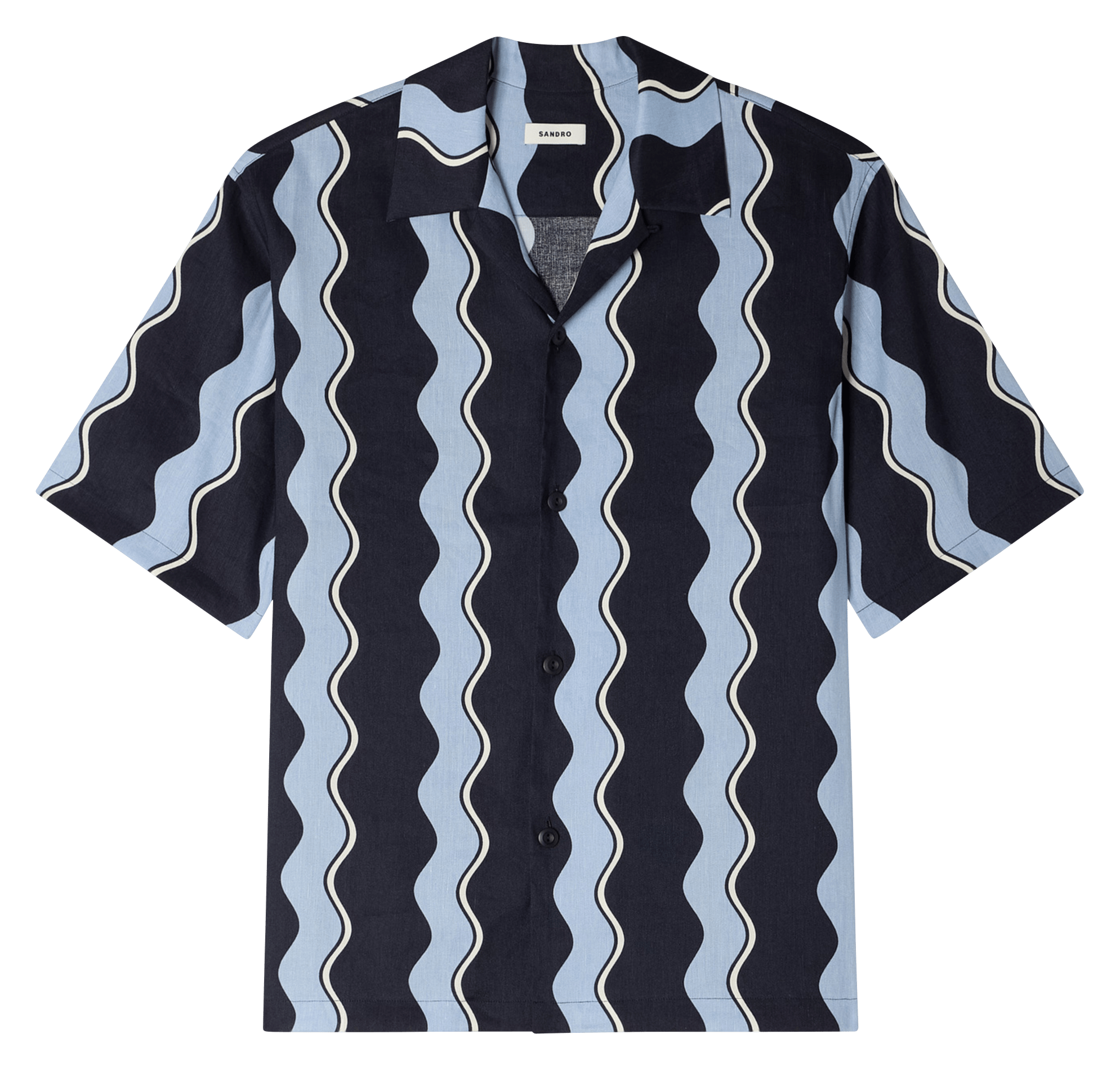 Straight classic collar shirt in printed blended linen. SANDRO Blue