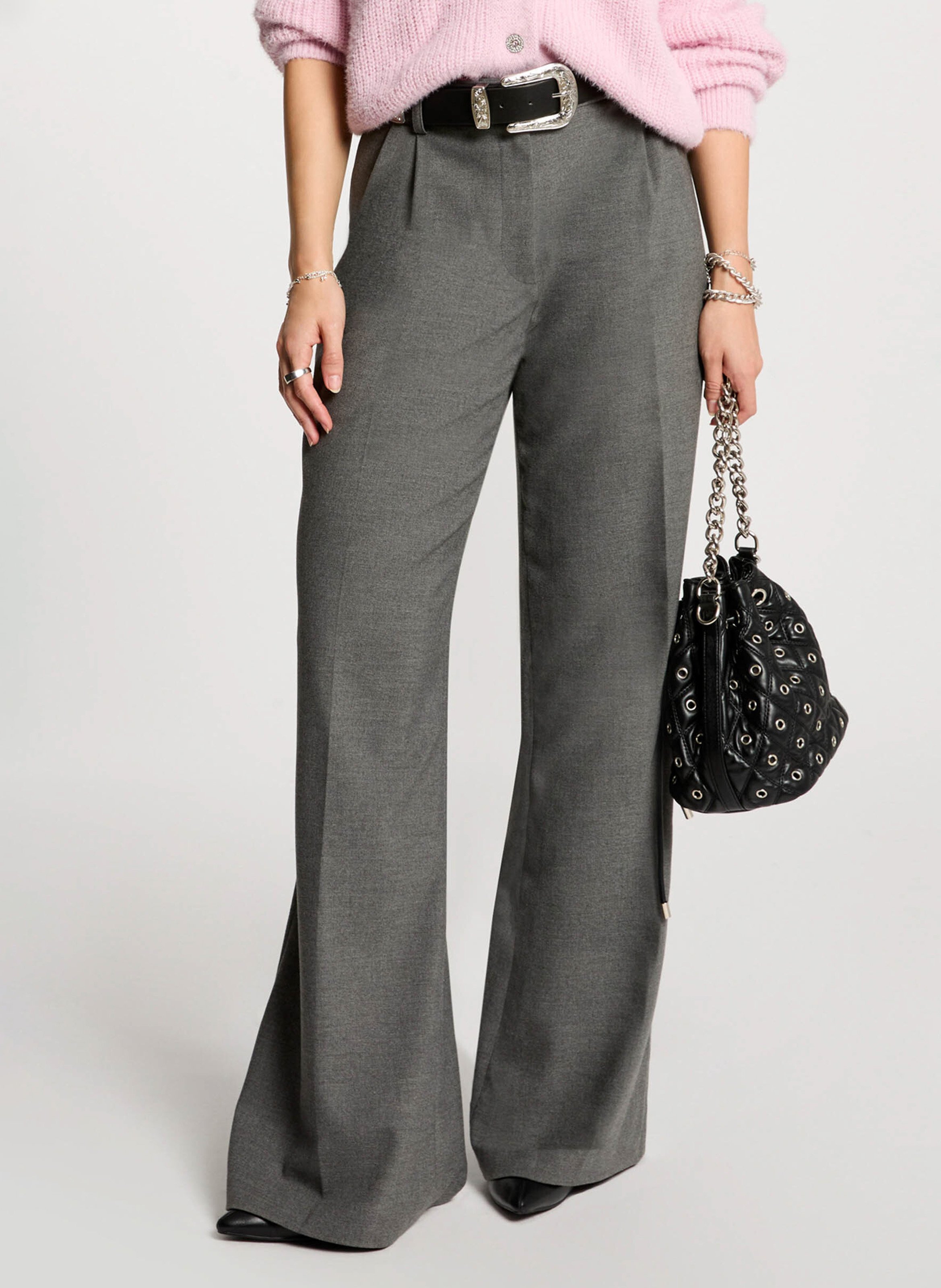 Pantalon large à pinces taille haute MORGAN Gris