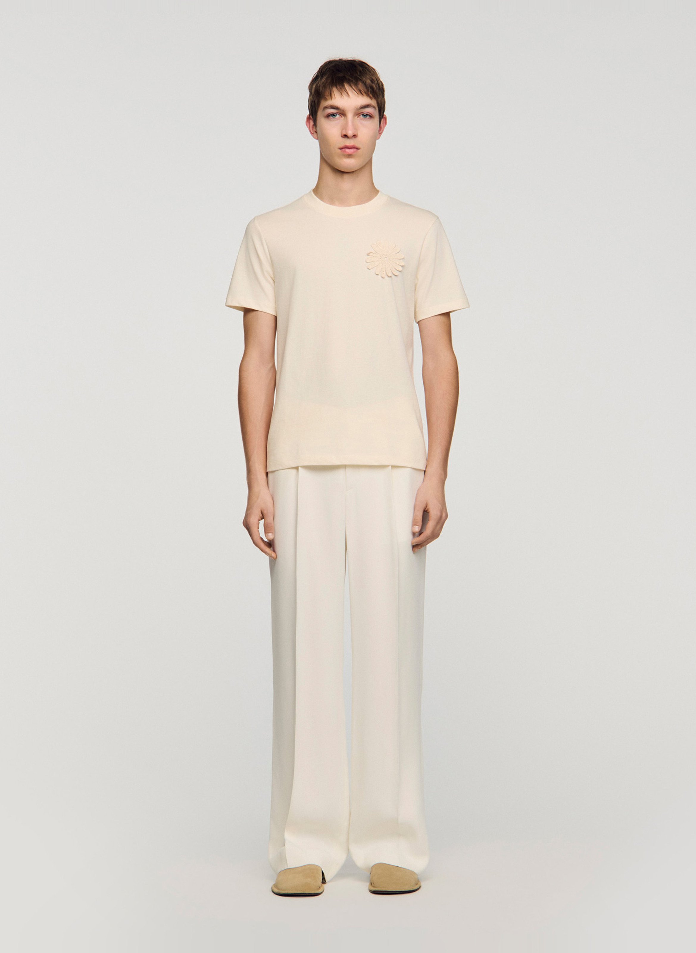 Tee-shirt droit col rond en coton SANDRO Beige