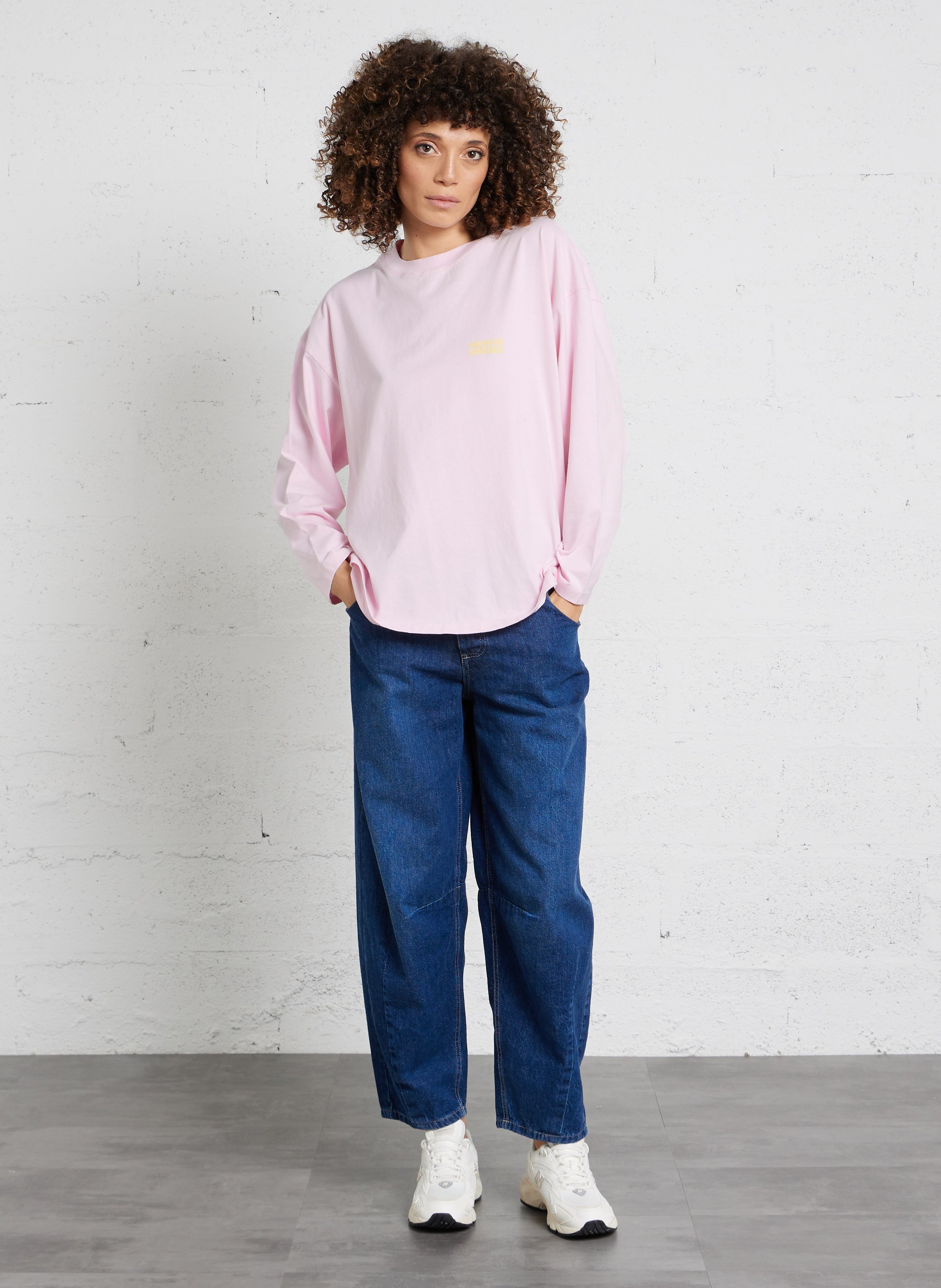 Tee-shirt oversize col rond en coton AMERICAN VINTAGE Rose