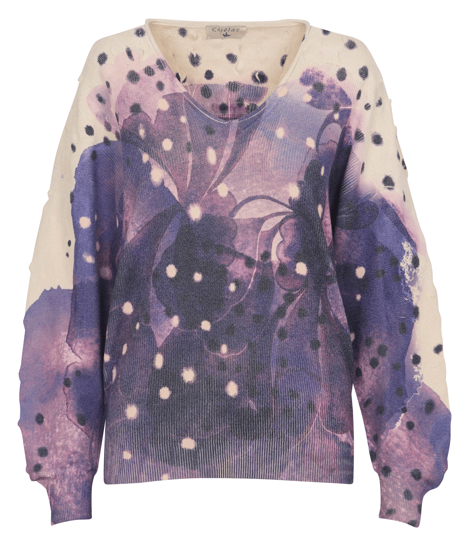 V-neck printed cotton blend sweater COTELAC Purple