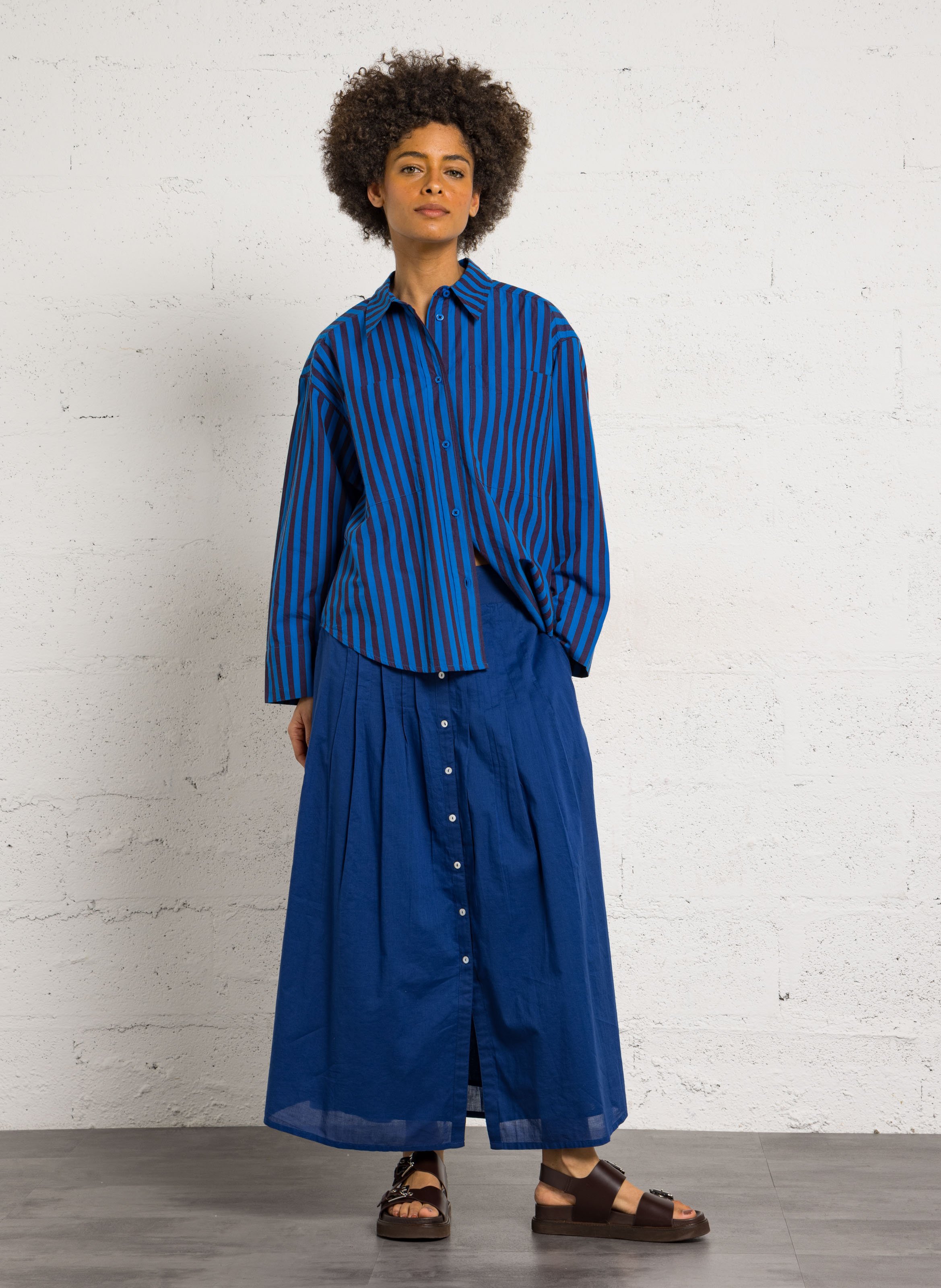 Weites Hemd mit Bio-Baumwollstreifen LEON & HARPER Blau