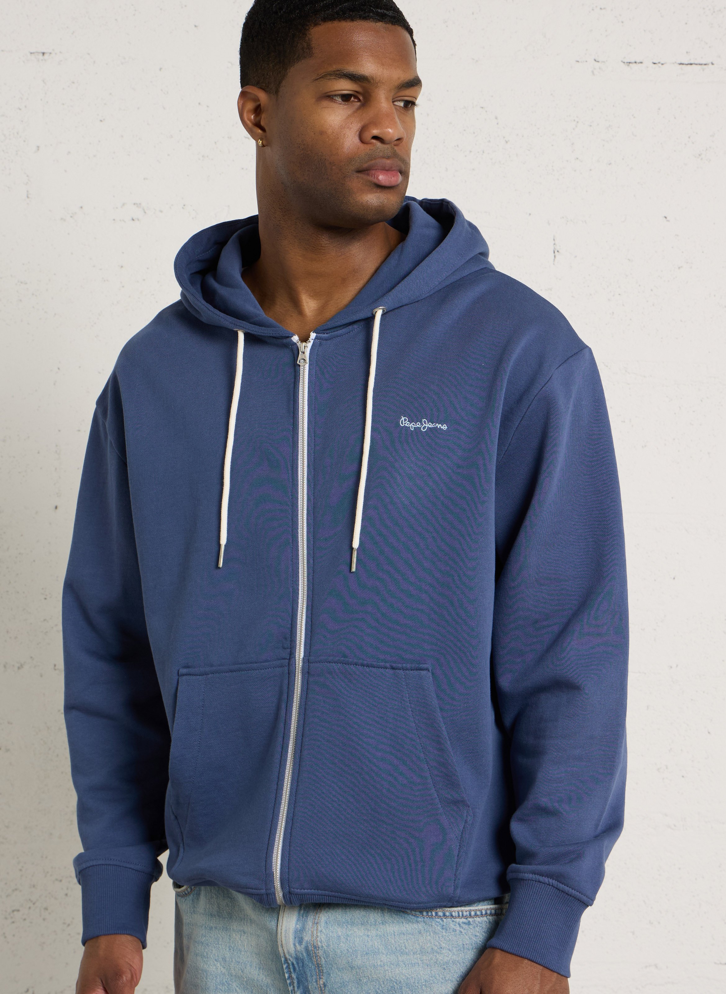 Sweat zippé à capuche droit en coton  PEPE JEANS Bleu