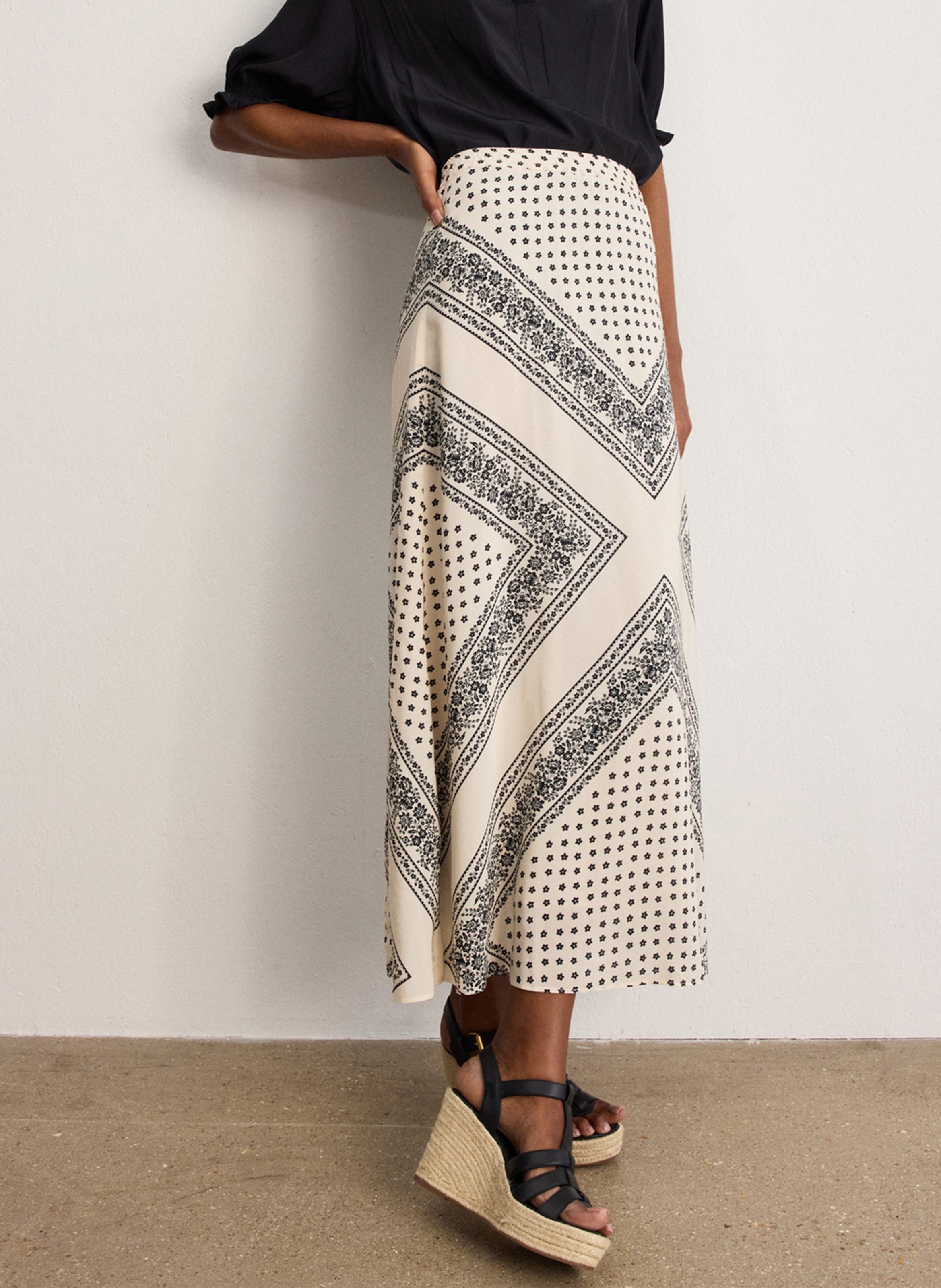 Jupe midi imprimée PABLO Beige