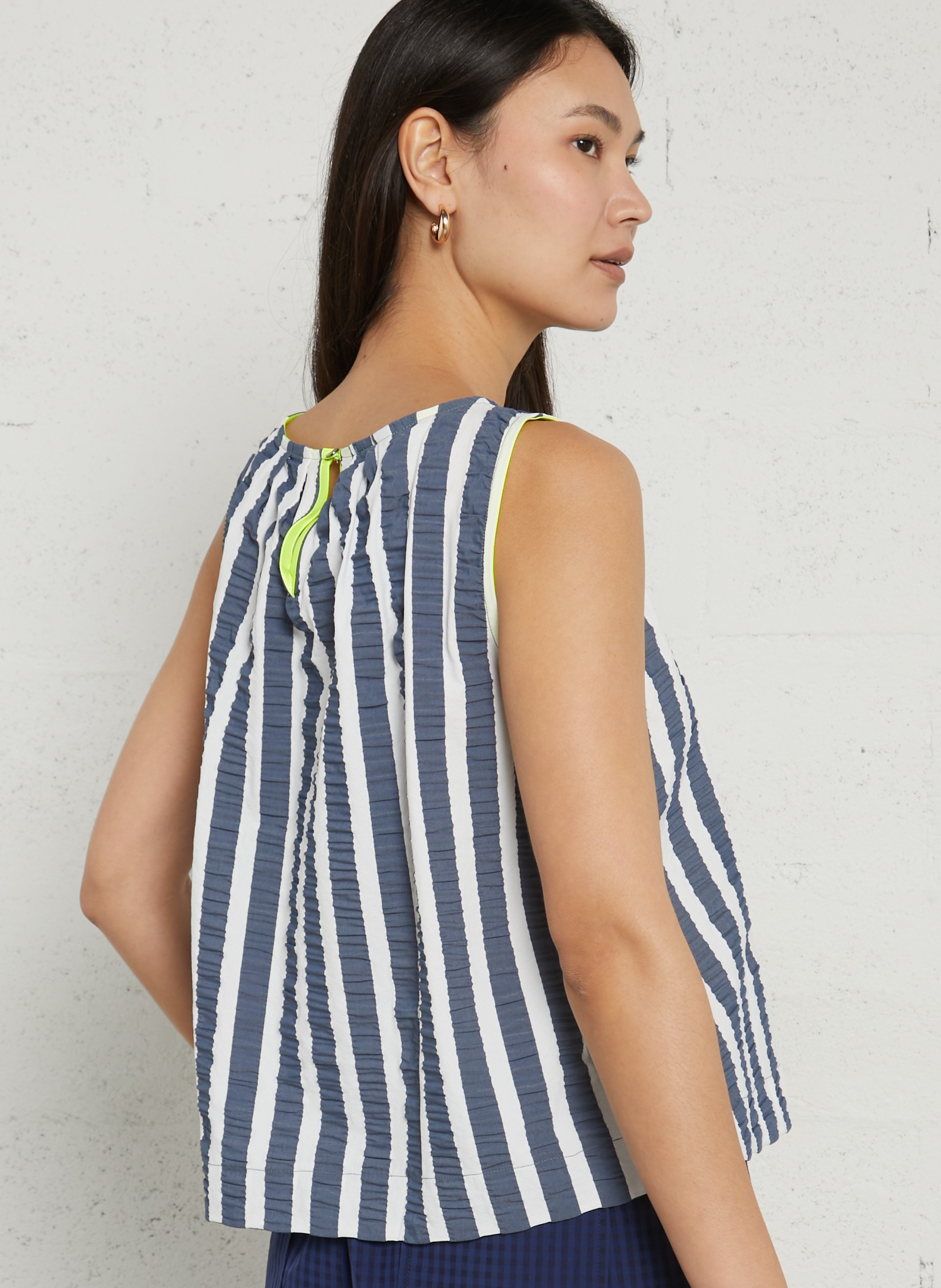 Round neck top in Vichy checks DR BLOOM Blue