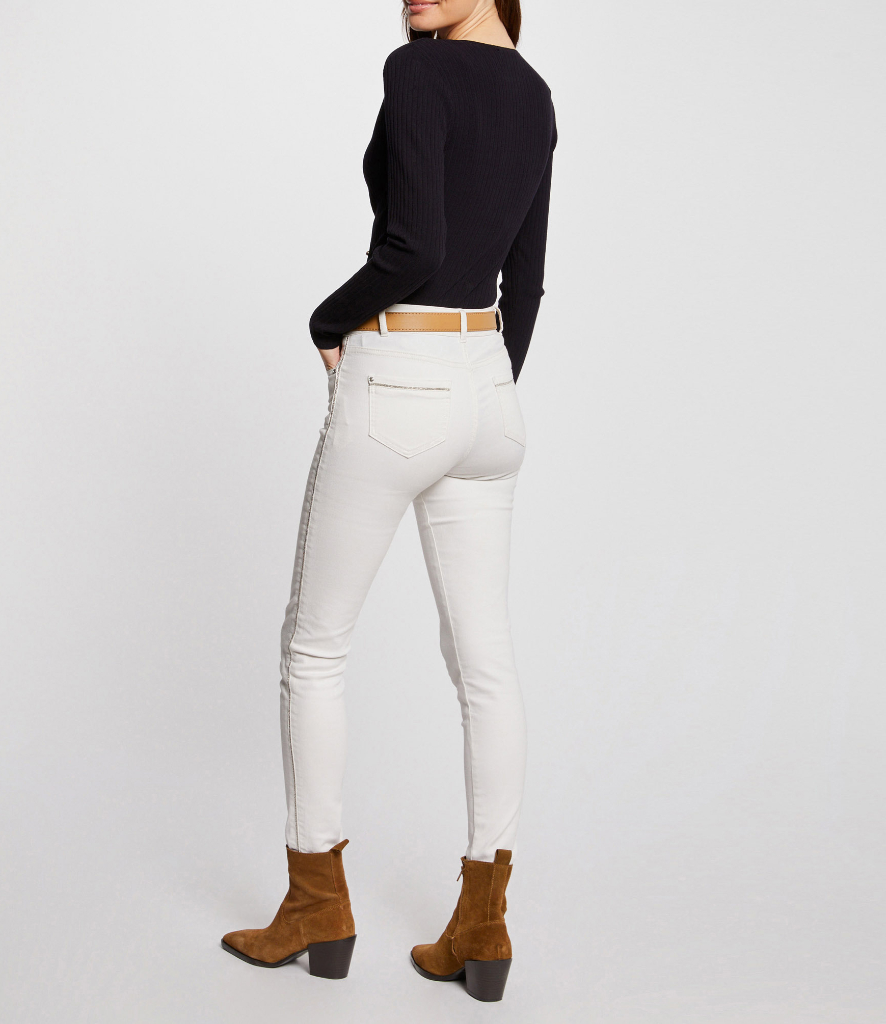 Fitted wrap-neck knit sweater MORGAN Blue