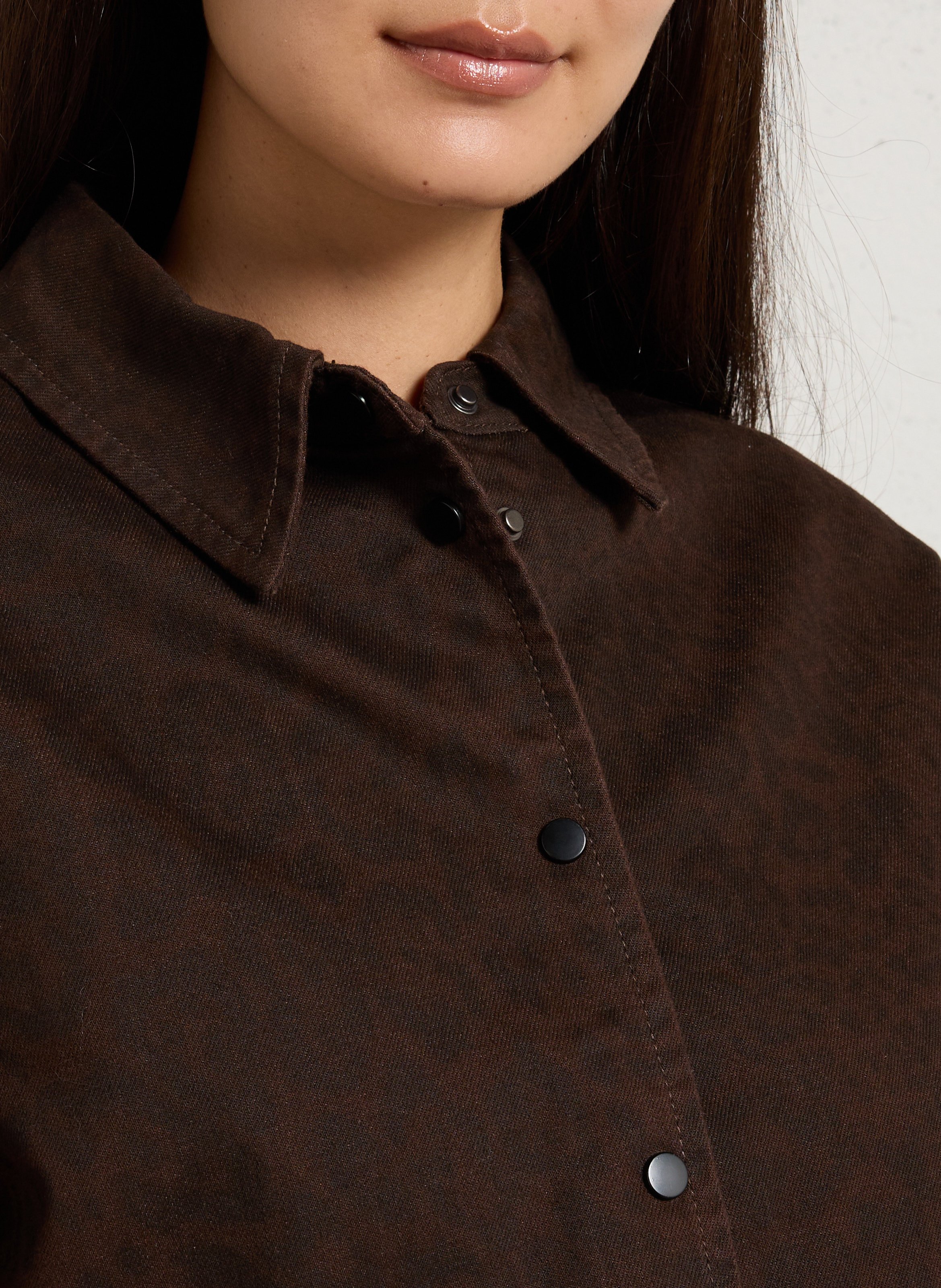 Oversized jack met klassieke kraag van bedrukte katoenmix | Bruin SUNCOO Dames