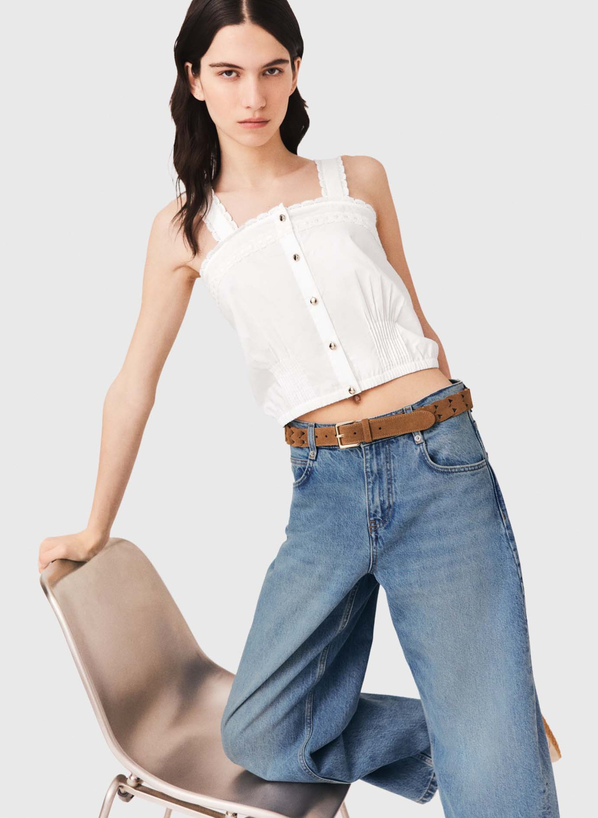 Top droit en coton MAJE Blanc