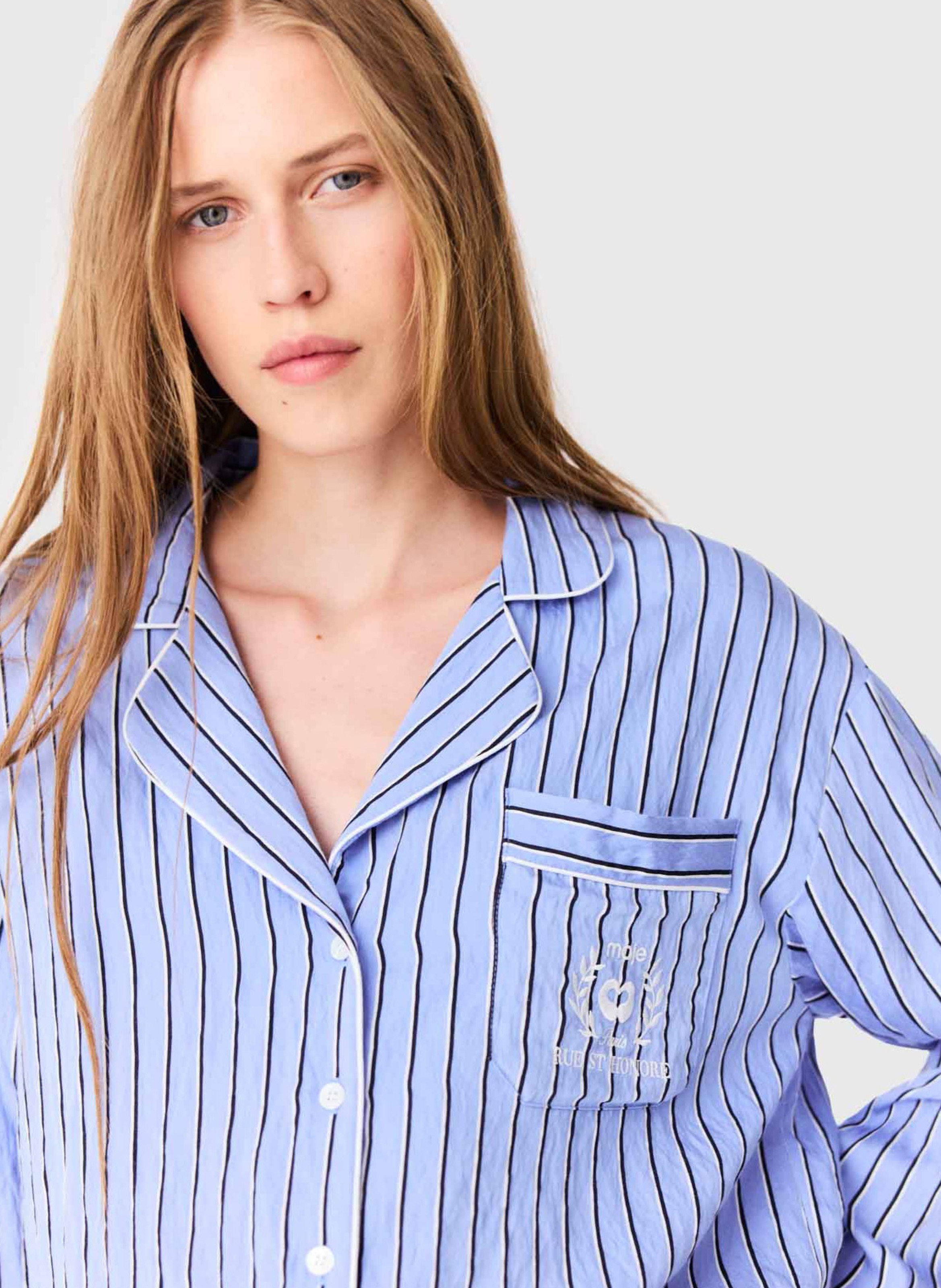 Rechte gestreepte blouse met losse pasvorm MAJE Blauw