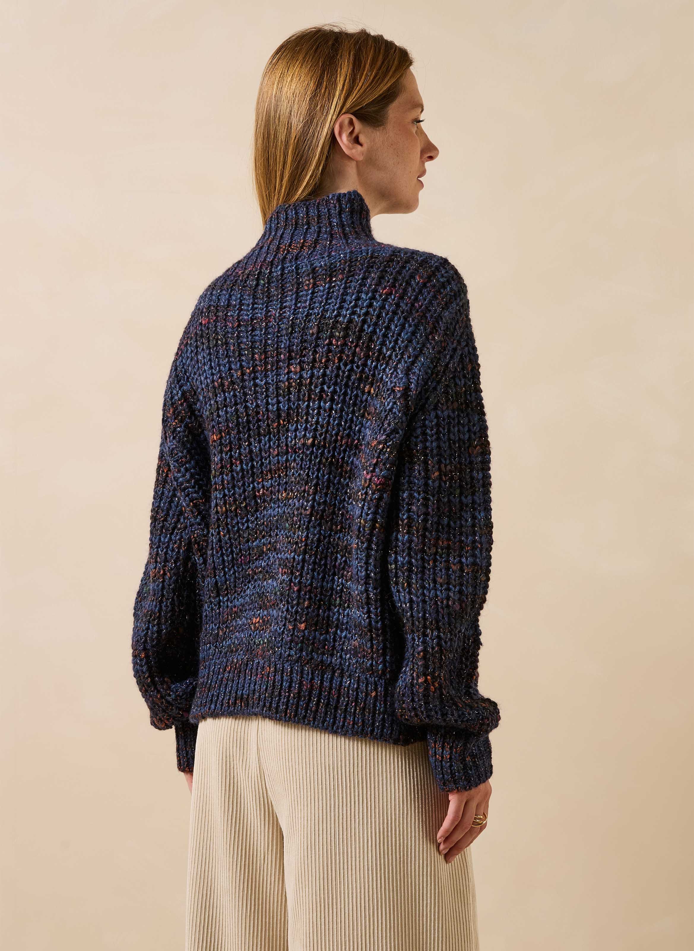 Pull droit col montant en maille LA FEE MARABOUTEE Bleu