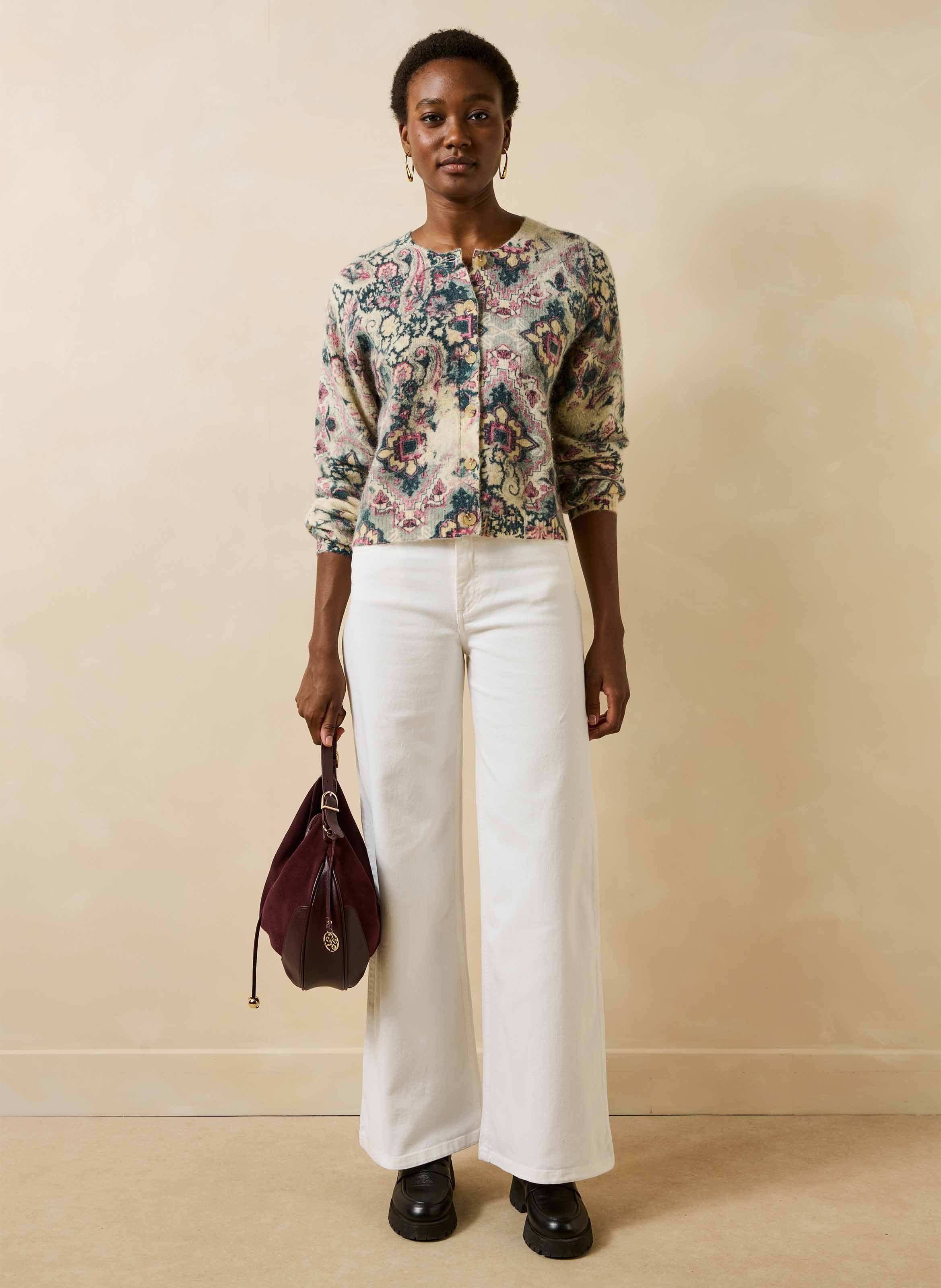 Oversized printed wool blend vest LA FEE MARABOUTEE White