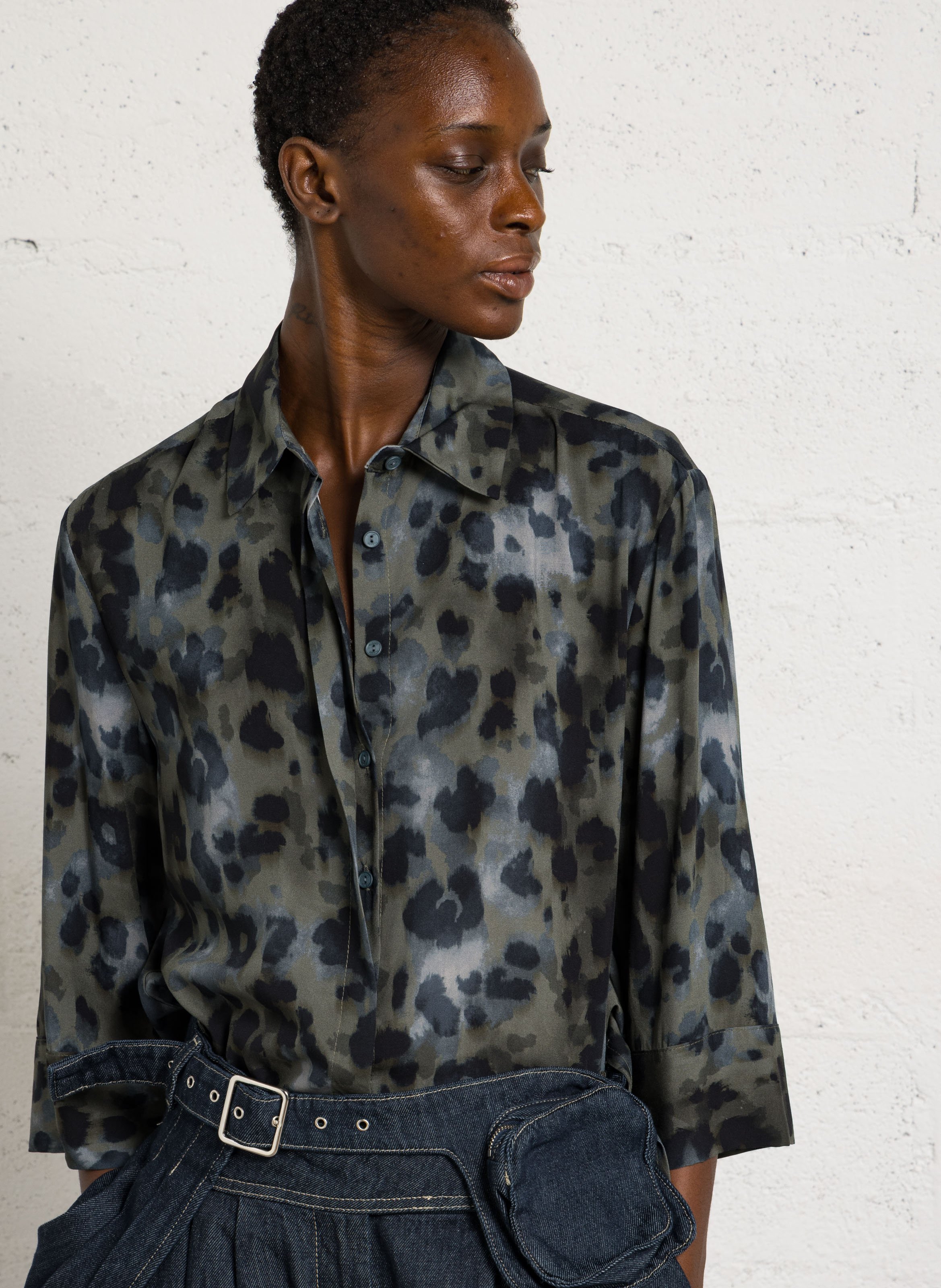 Straight printed shirt with classic collar PLEASE Blue