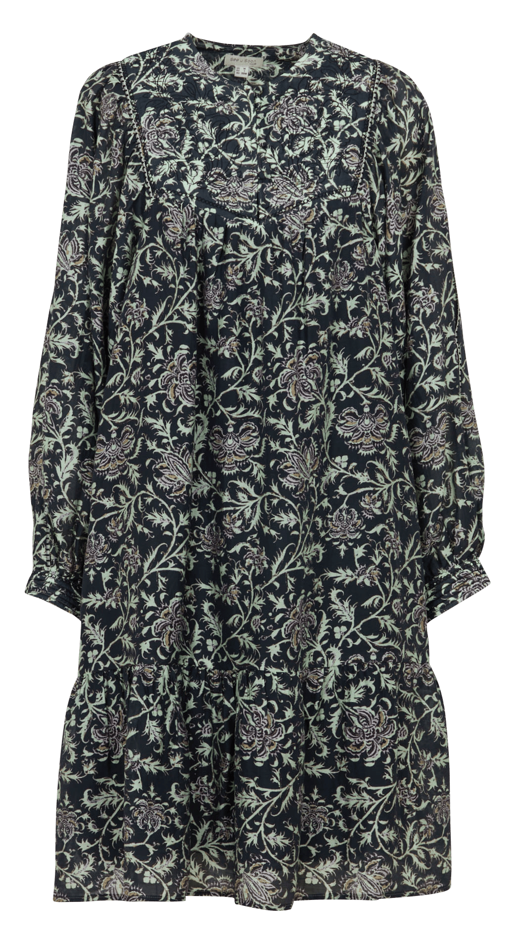 Robe courte imprimée à manches longues SEE U SOON Noir