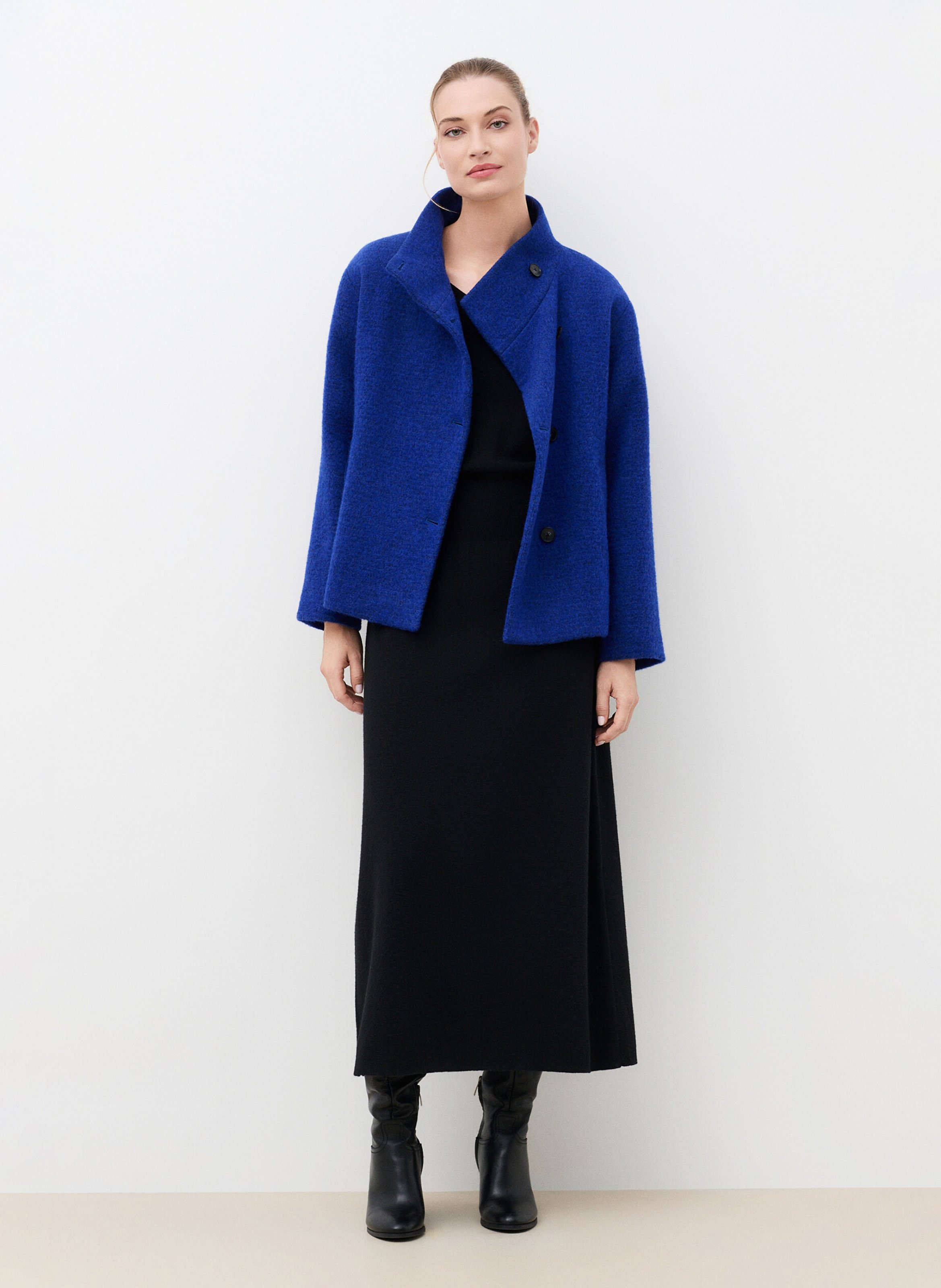 Manteau col montant en laine mélangée CAROLL Bleu