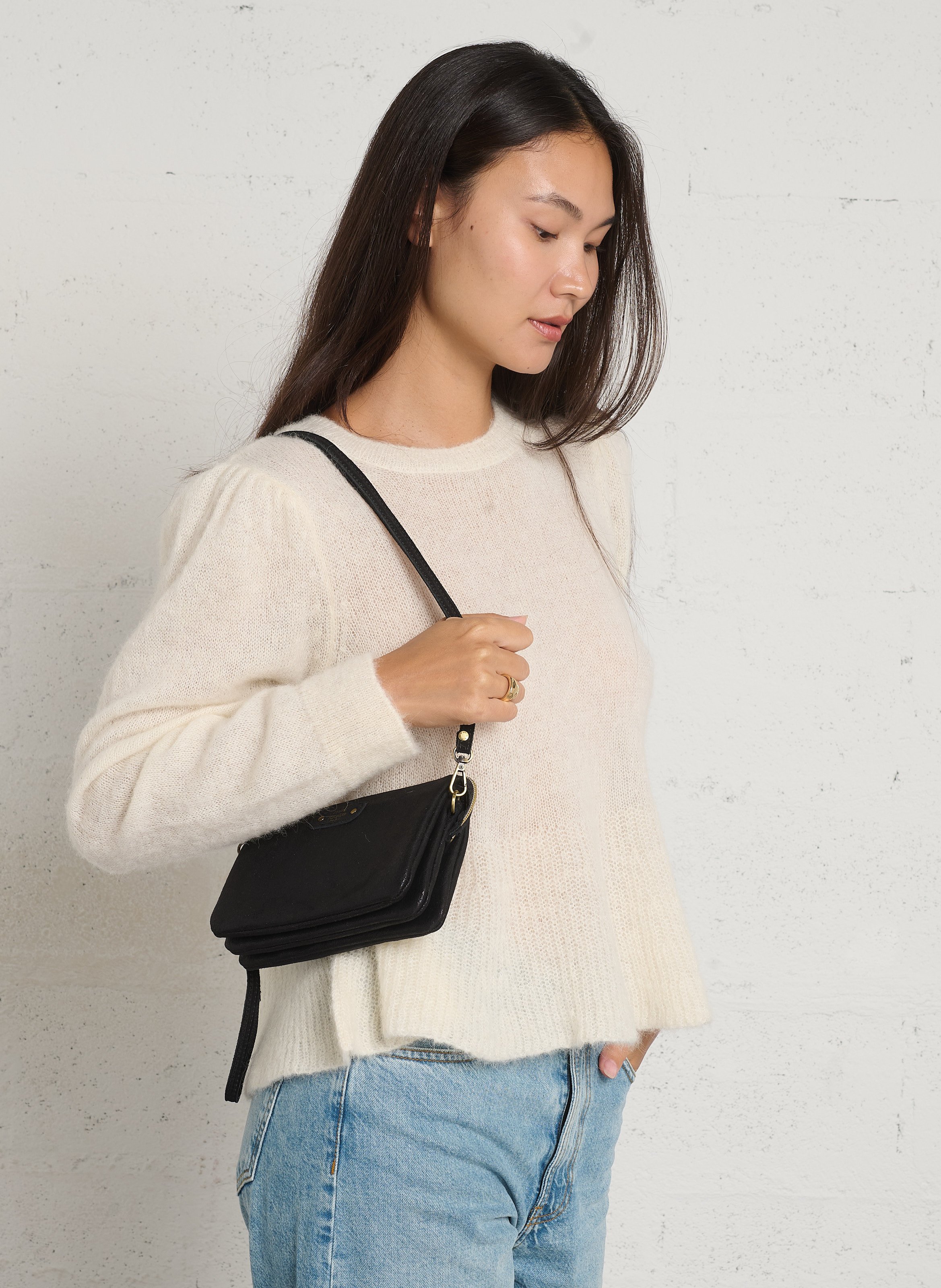 Ledertasche aus gemischtem Leder MILA LOUISE Schwarz