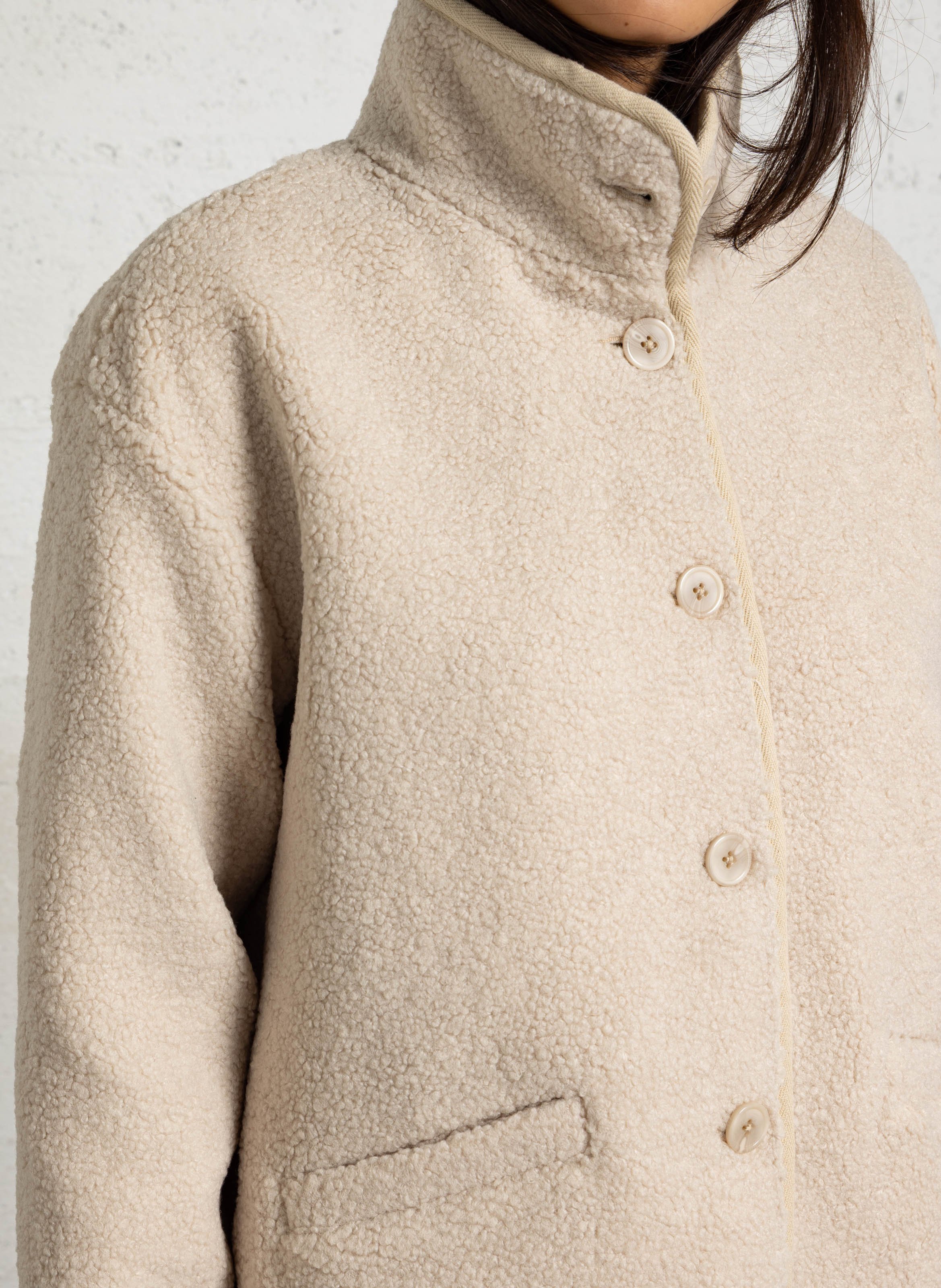Straight jacket with high collar in bouclé wool JC SOPHIE Beige