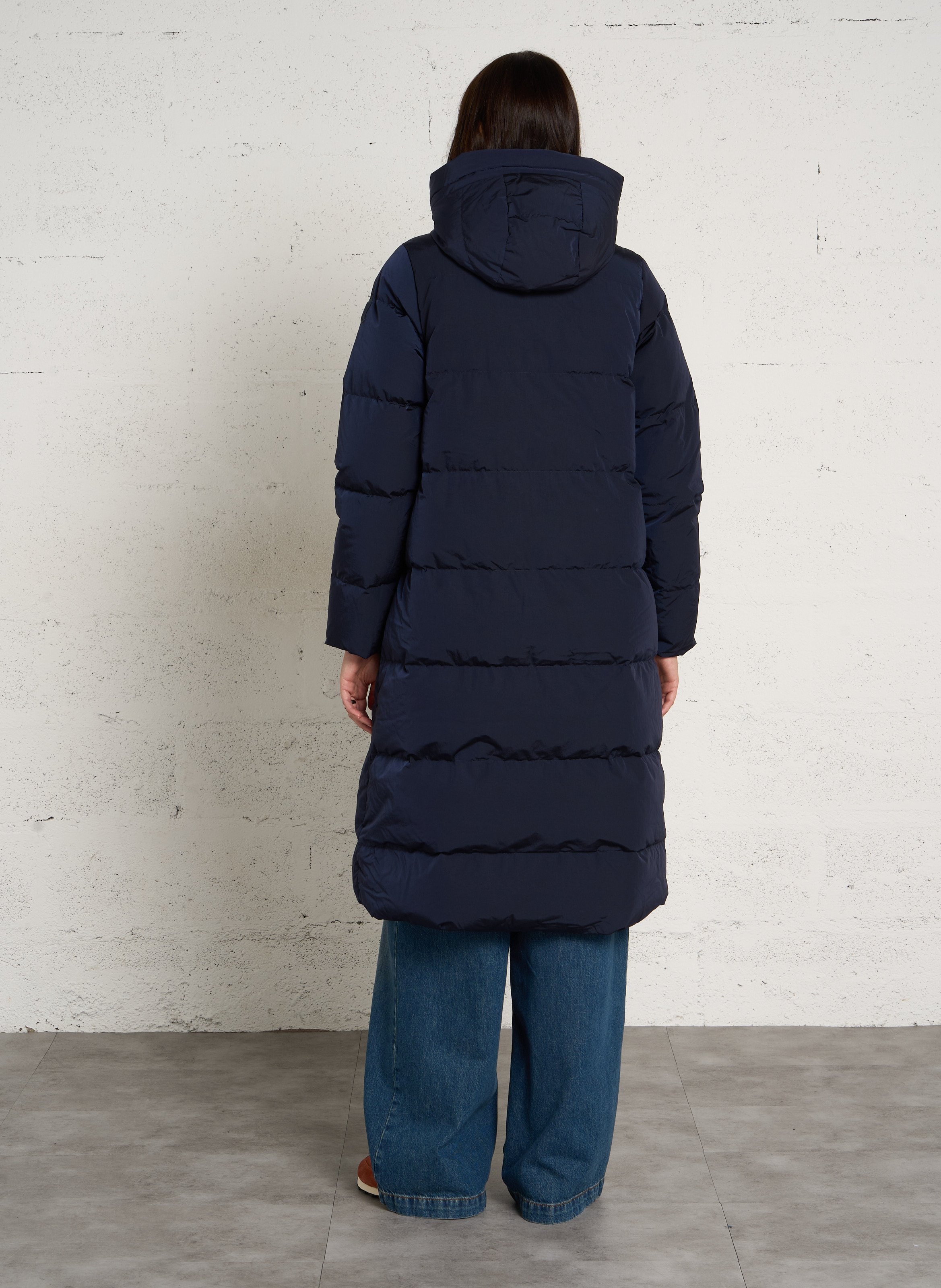 Gerade geschnittene, mittellange gesteppte Daunenjacke K-WAY Blau