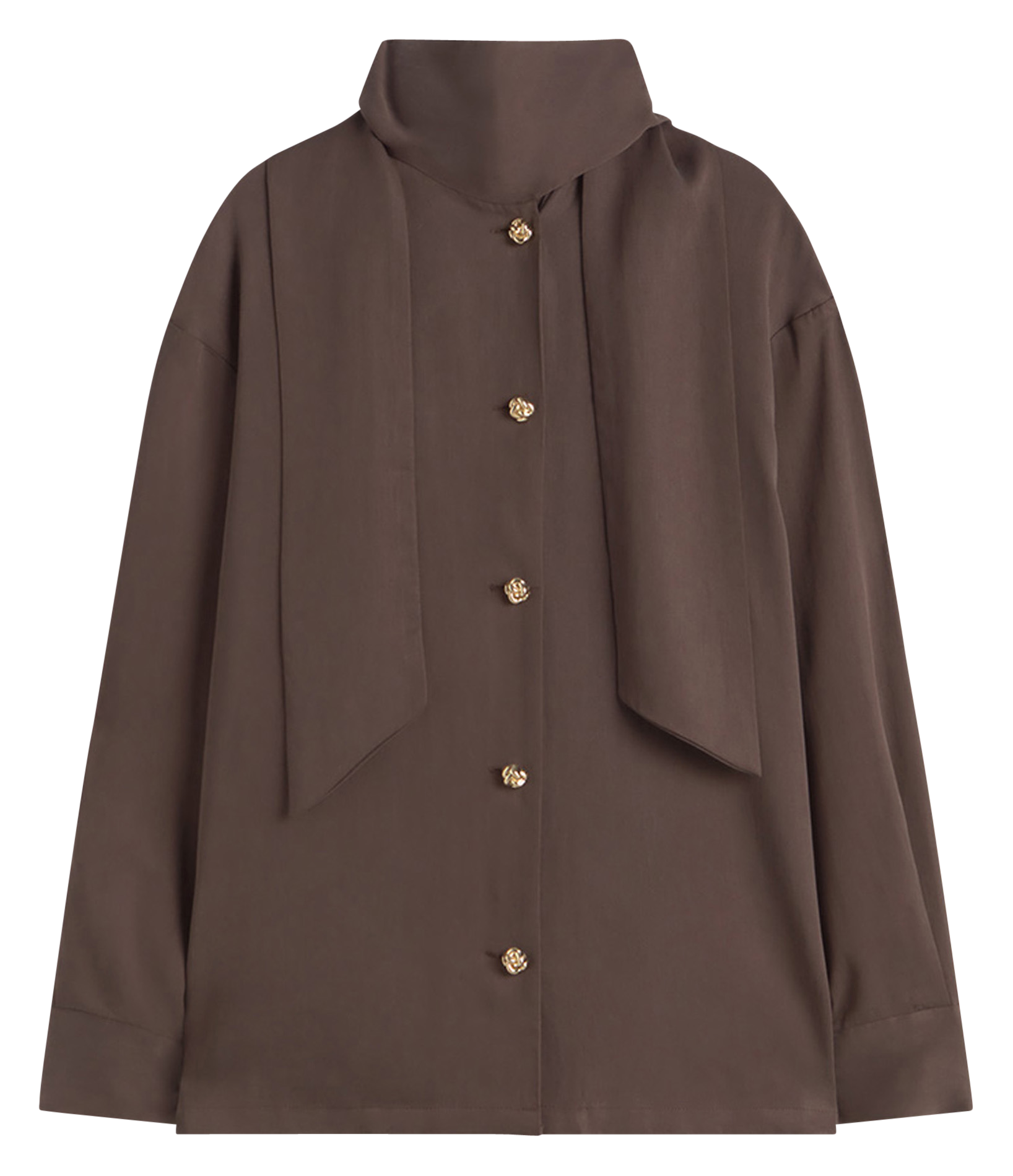 Oversized blouse with pussy-bow collar SIMORRA Brown