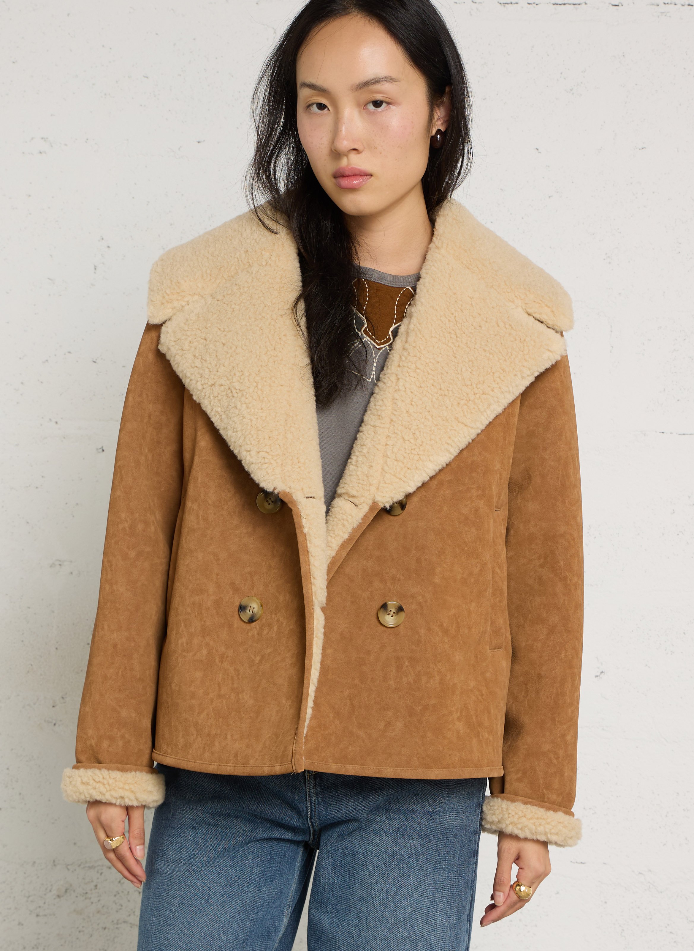 Veste ample col tailleur LEON & HARPER Marron