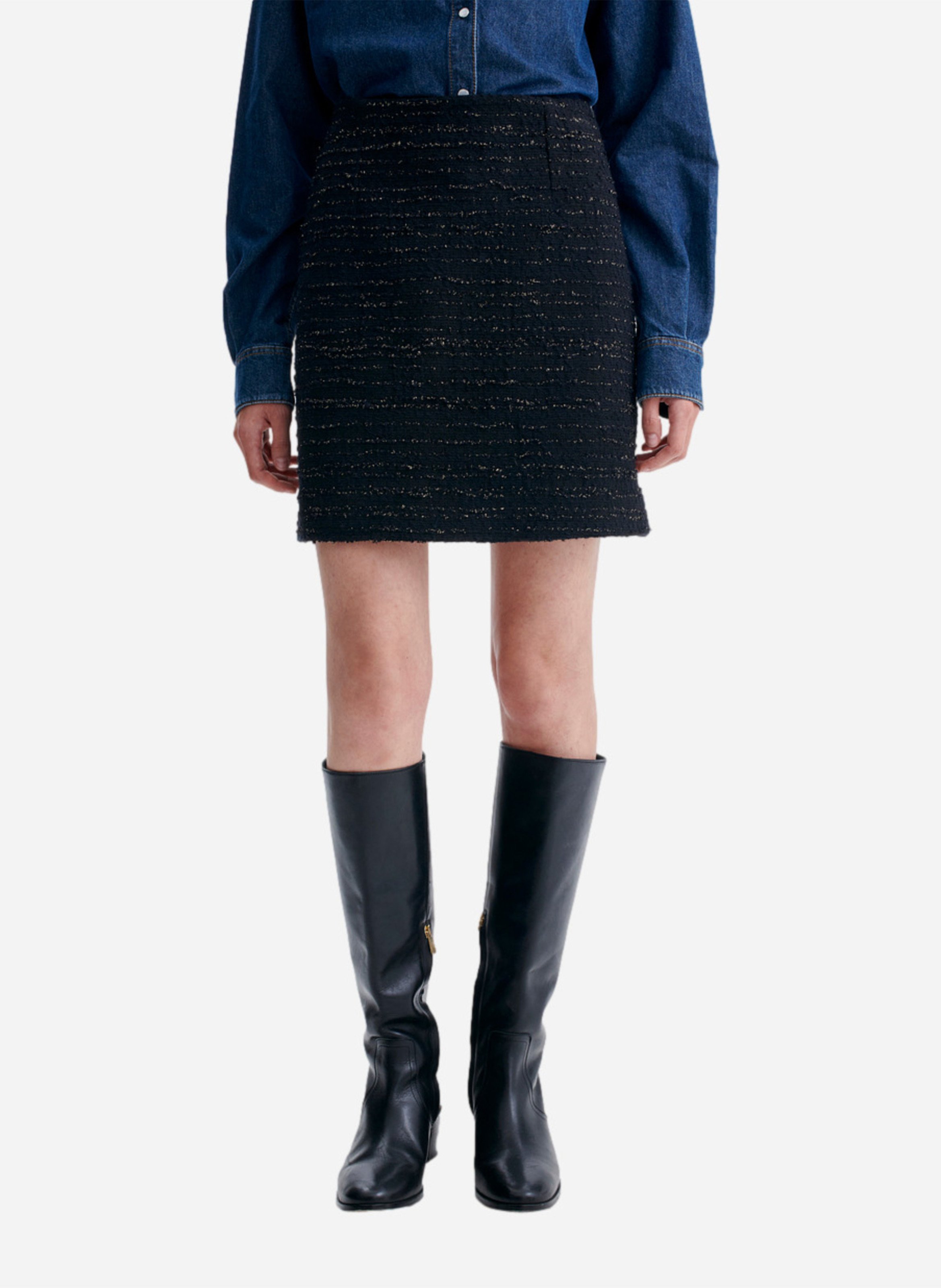 Kurzer, gerade geschnittener Tweed-Rock VANESSA BRUNO Schwarz