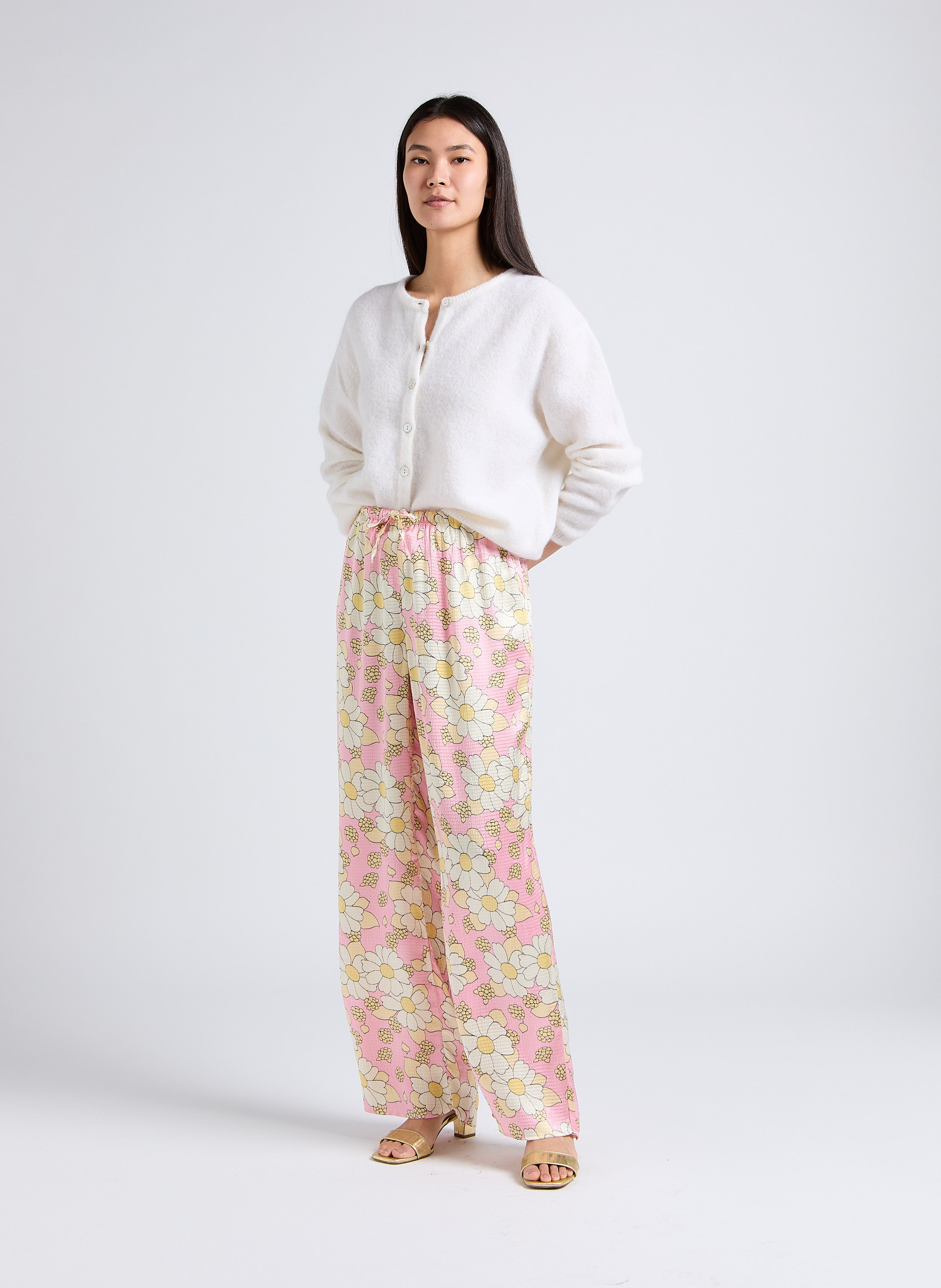 Wollmix-Strickjacke mit Rundhalskragen AMERICAN VINTAGE Weiss