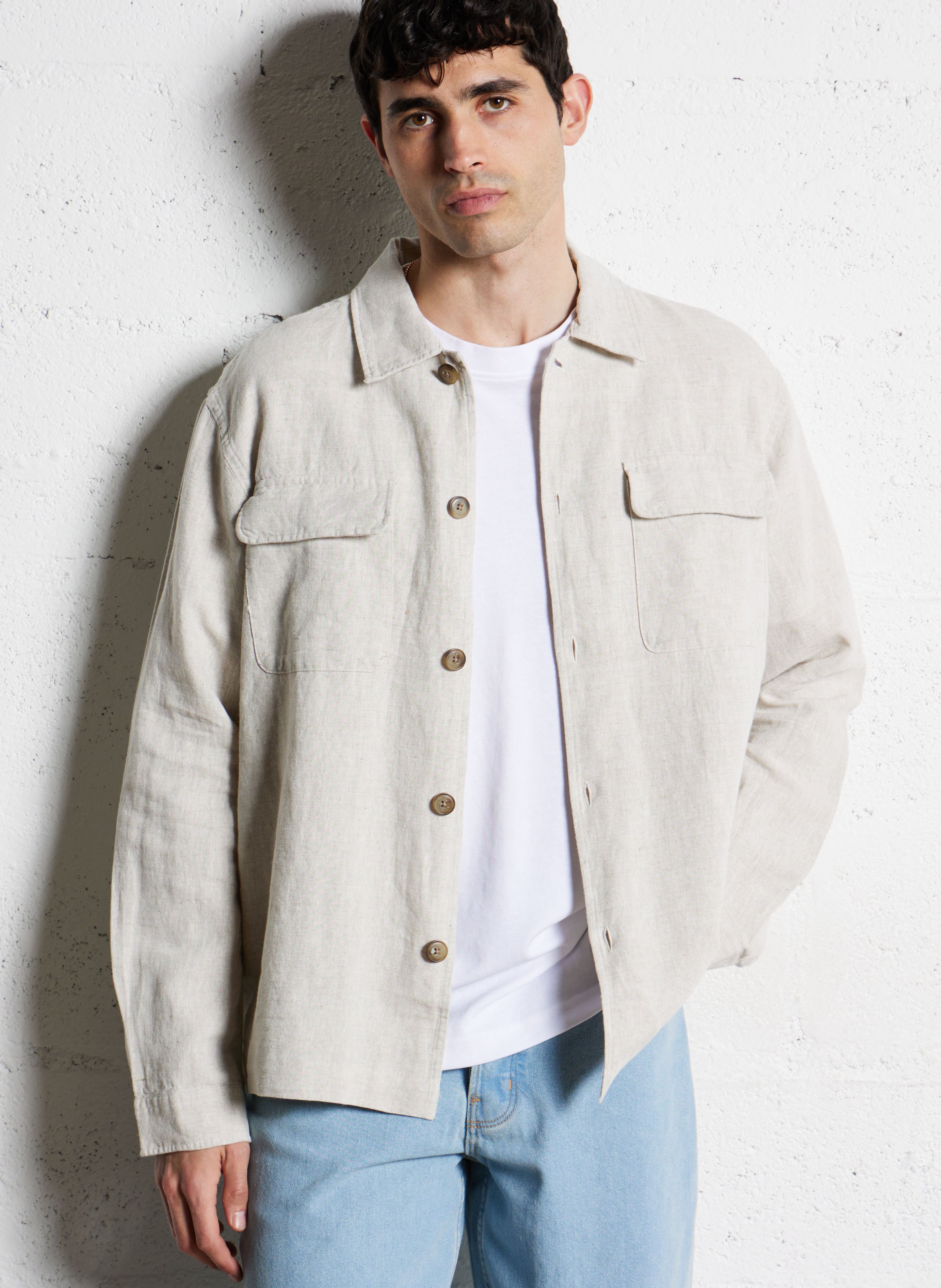 Regular linen blend shirt SELECTED Beige