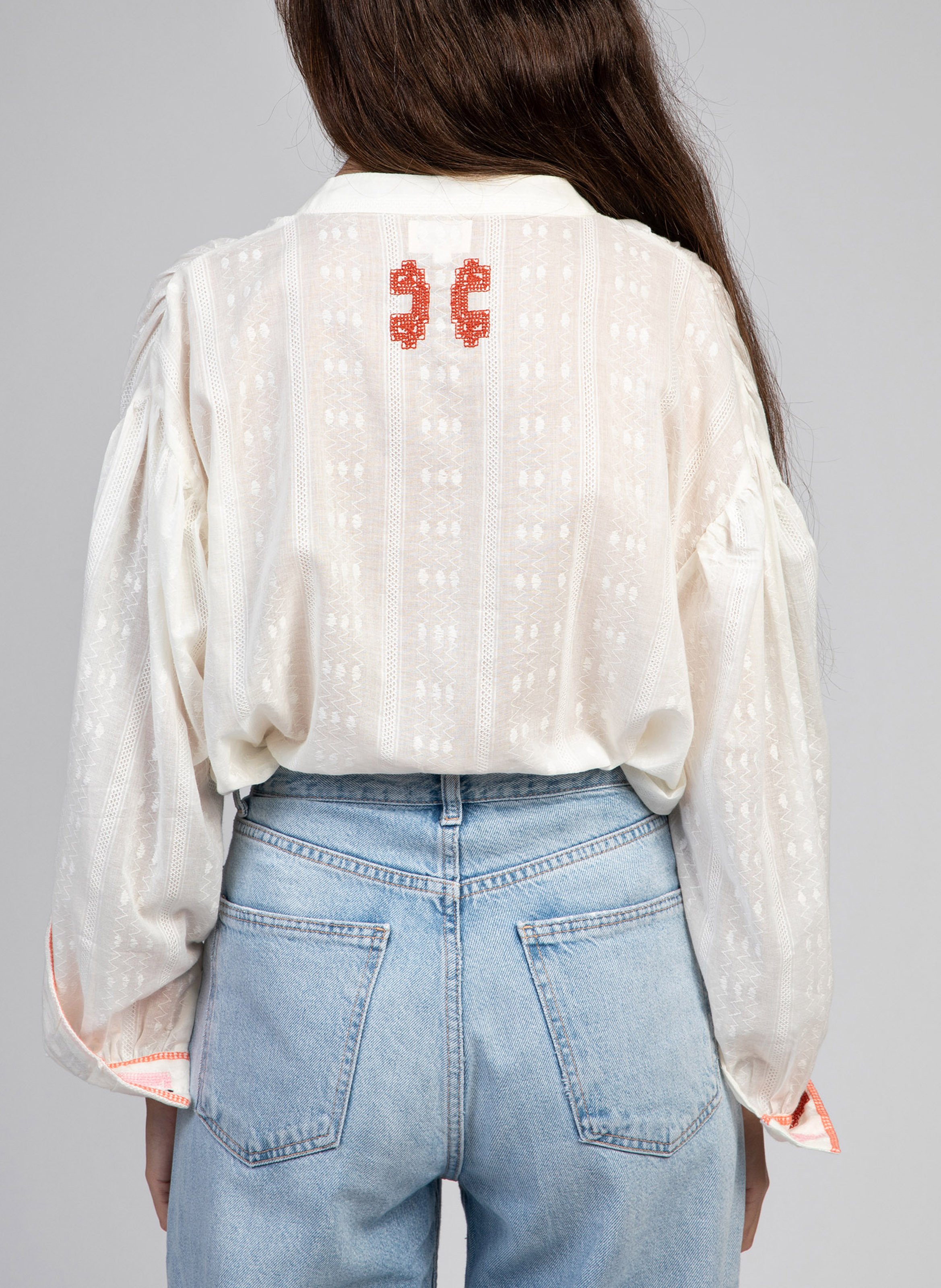 Straight embroidered cotton shirt AN'GE Beige