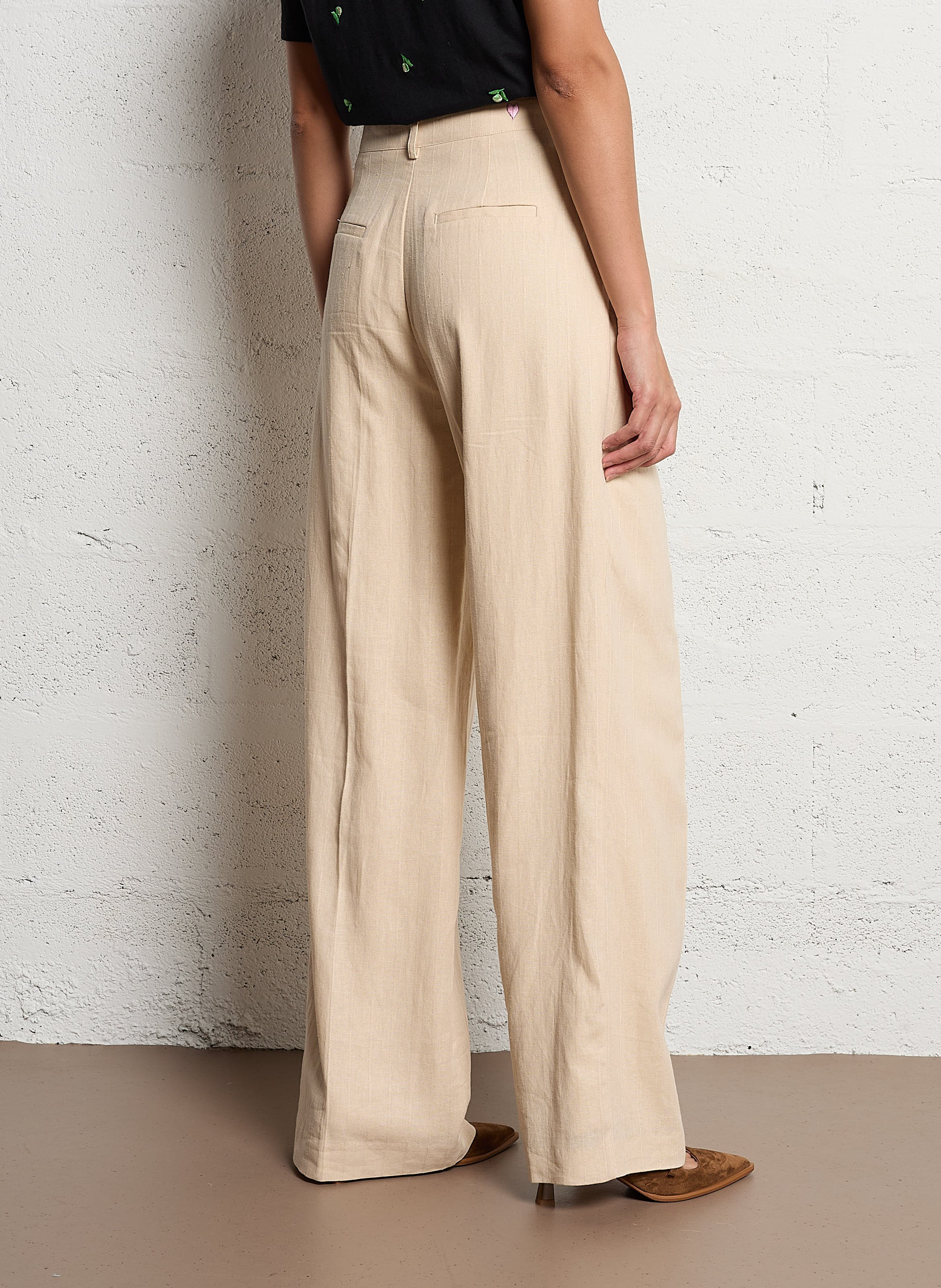 Wijde bandplooibroek van linnenmix FABIENNE CHAPOT Beige