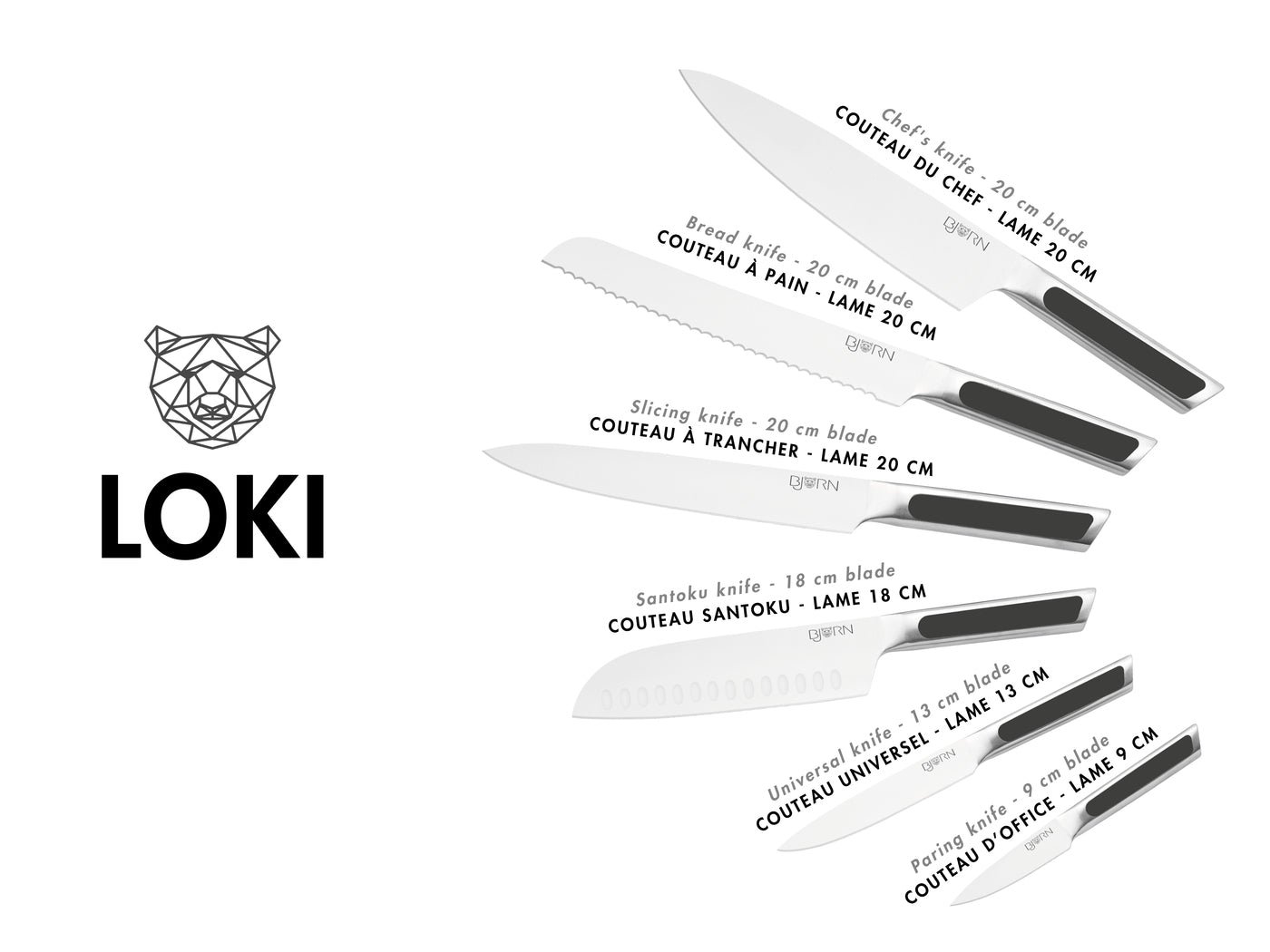 Loki kitchen knives - 6 pieces BJORN Grey