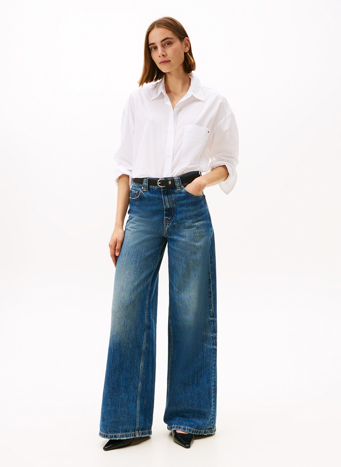 Oversized, katoenen blouse met klassieke kraag TOMMY HILFIGER Wit