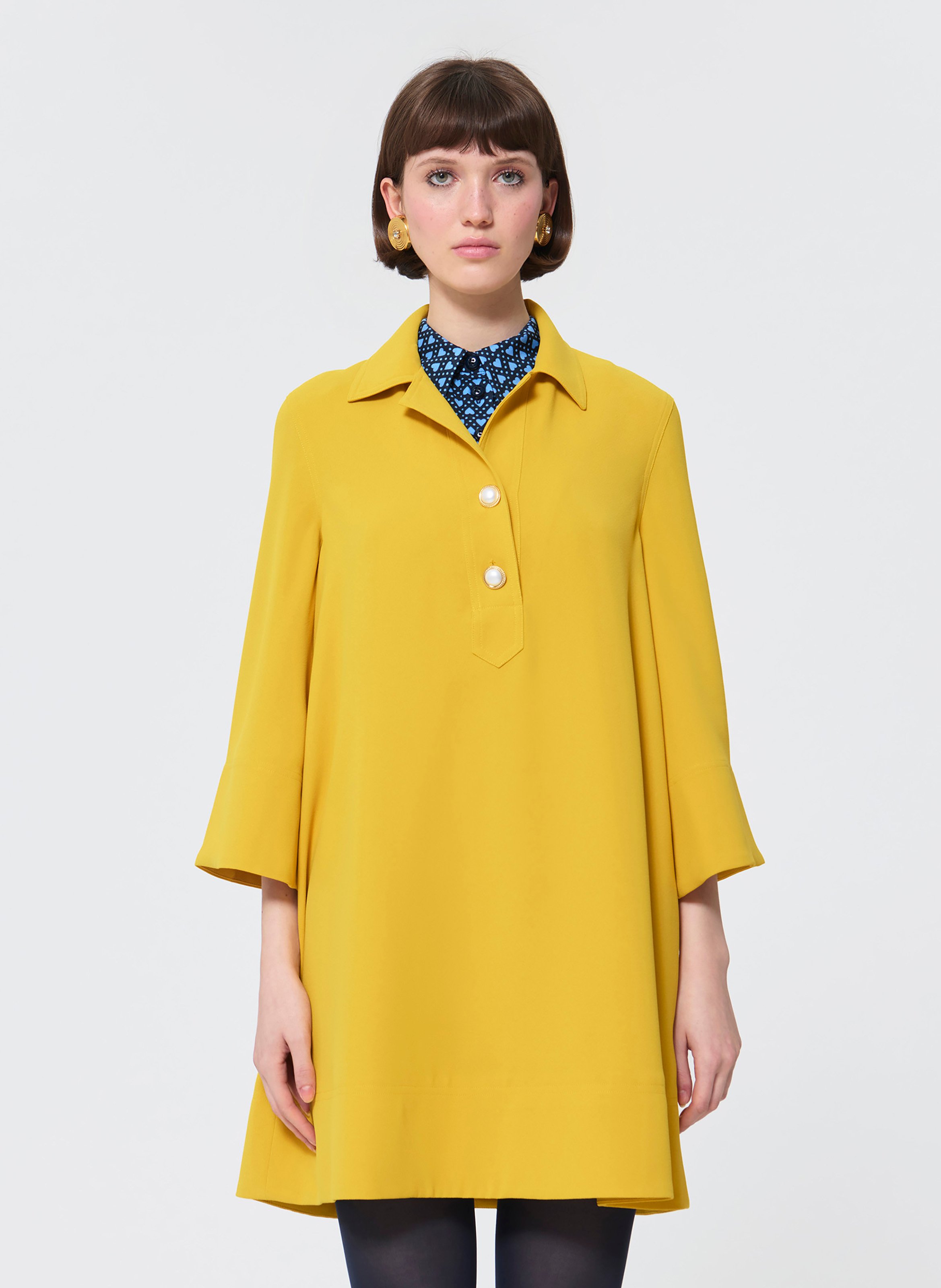 Short straight dress with 3/4 flared sleeves TARA JARMON Yellow