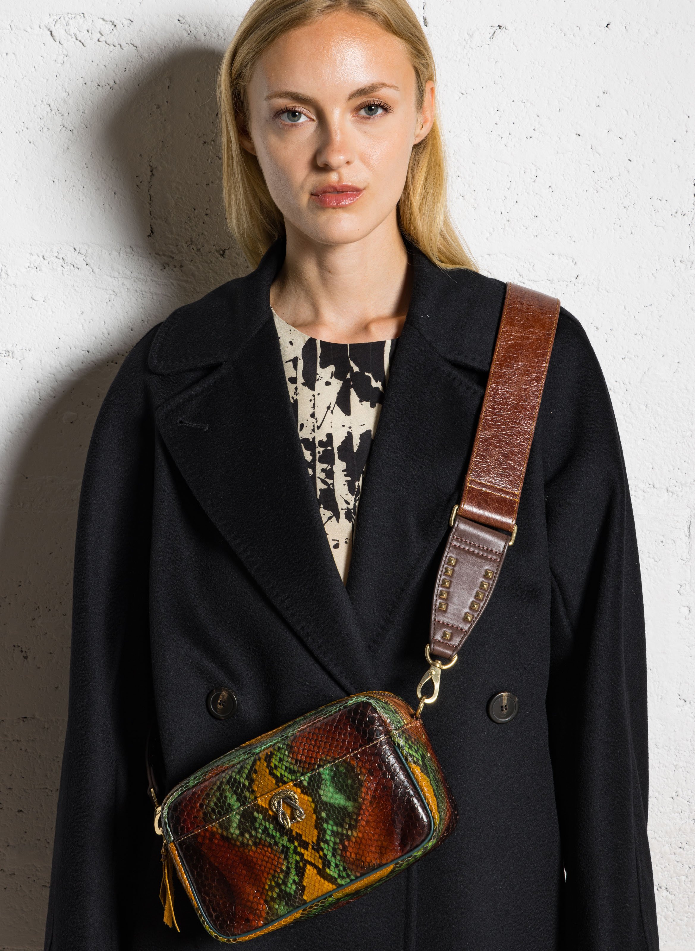 Sac bandoulière en cuir python mélangé CLARIS VIROT Marron