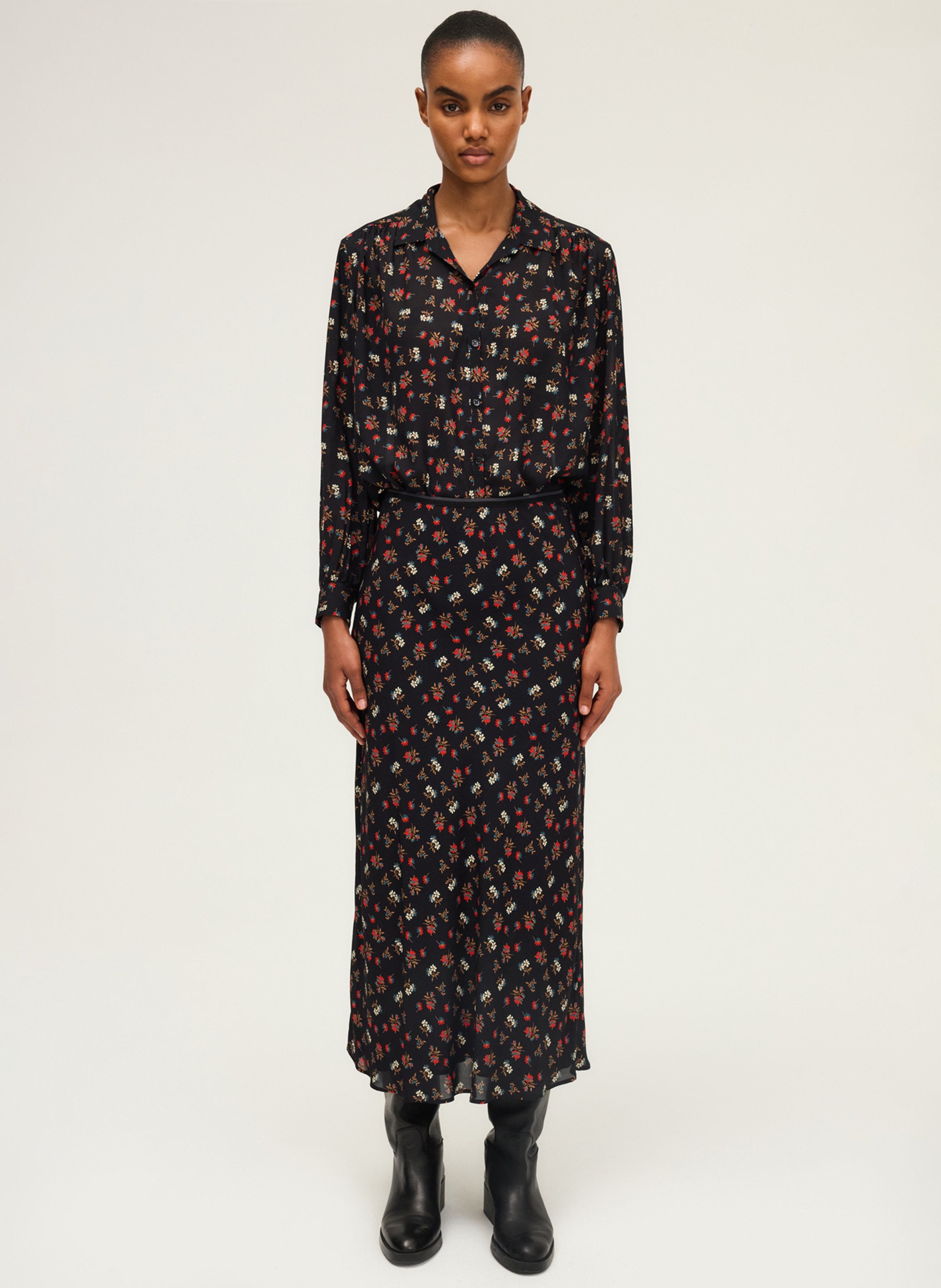 Lange rok met bloemenprint PABLO Zwart