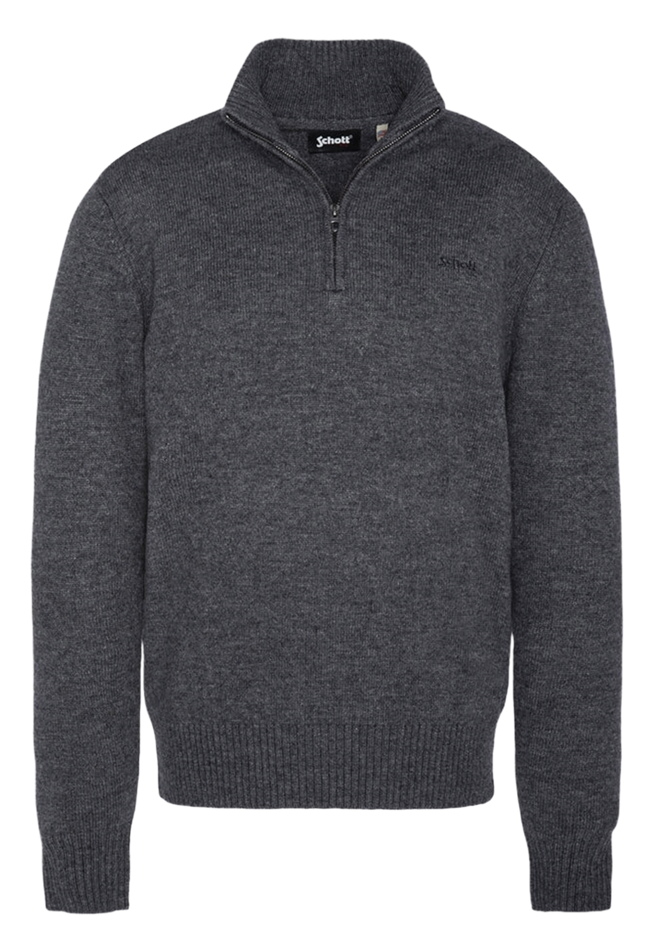 Pull droit col montant brodé en laine mélangée SCHOTT Noir