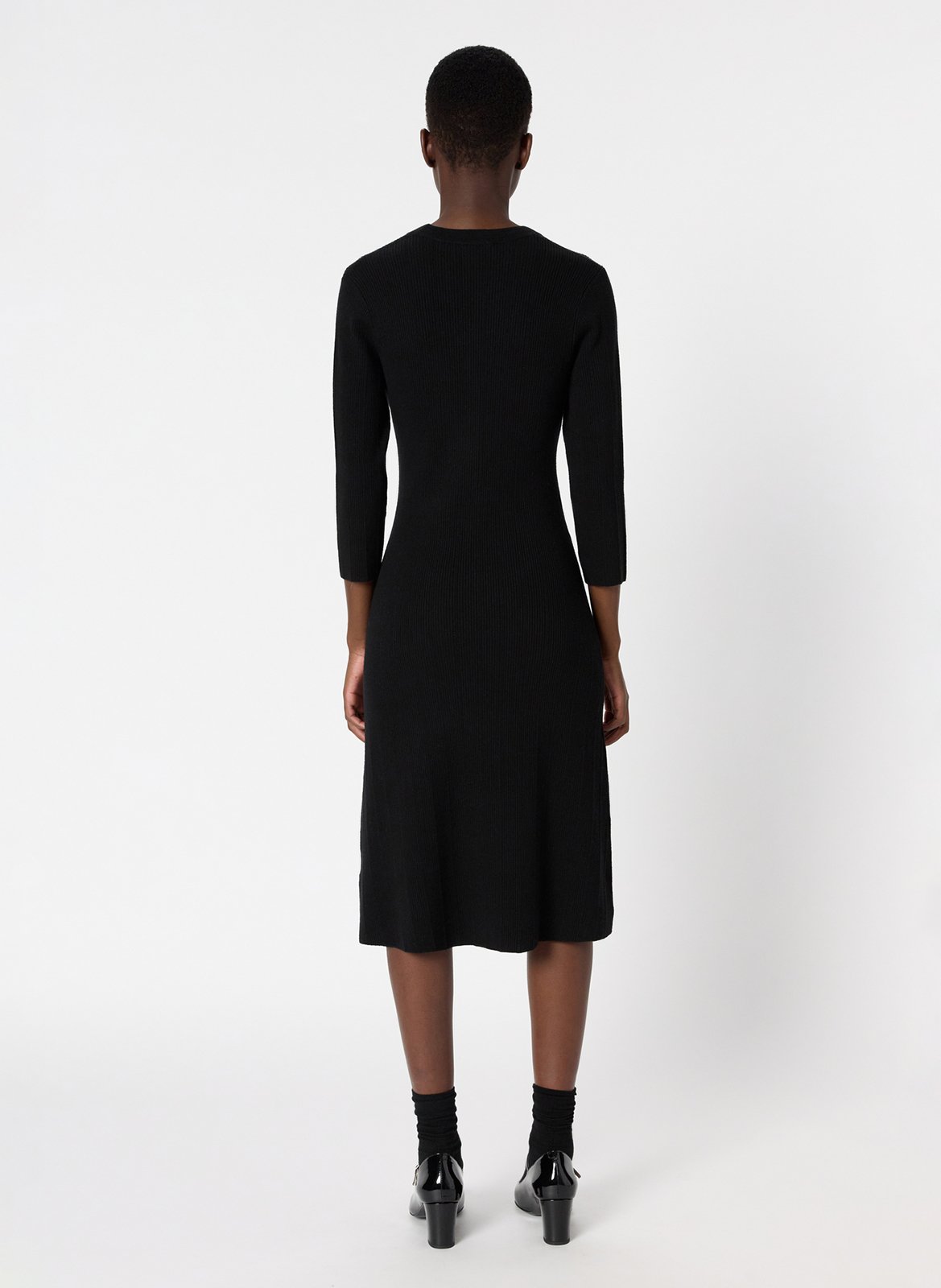 Robe midi col v en laine mélangée GERARD DAREL Noir
