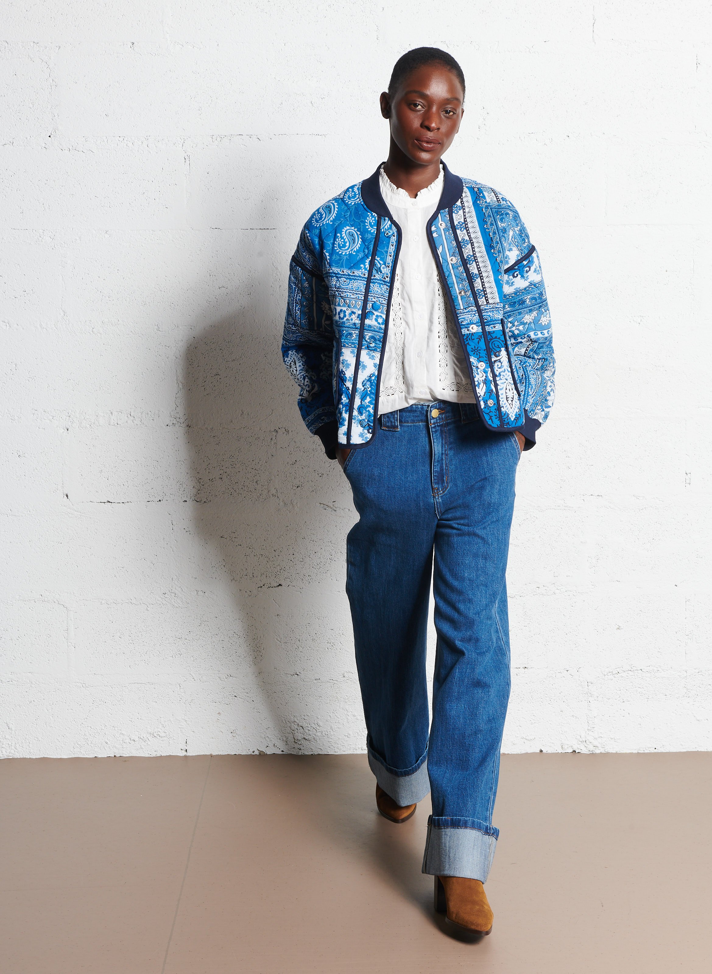 Rundhalsausschnitt bedruckte Baumwolljacke LA PETITE ETOILE Blau