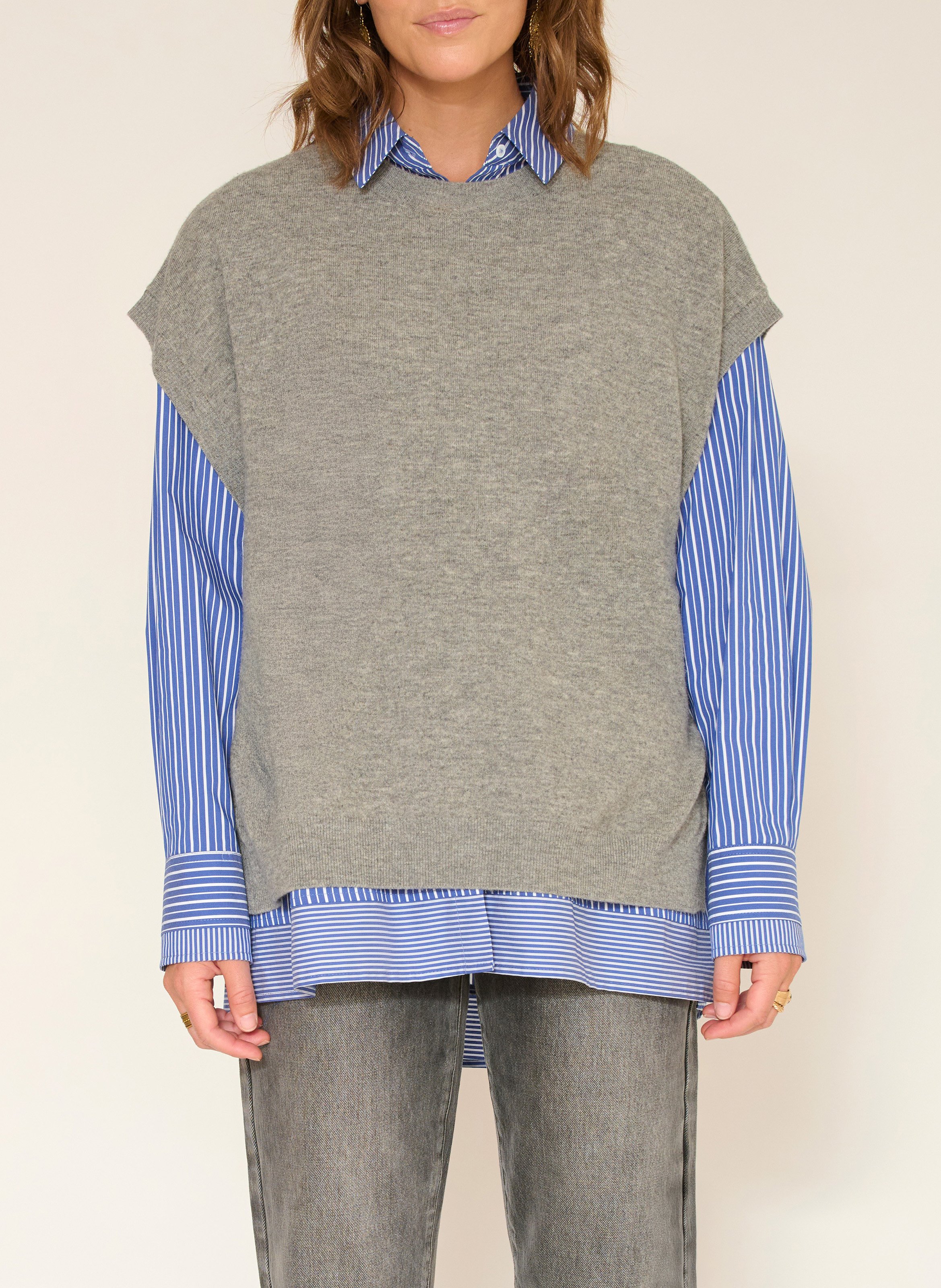 Pull oversize col rond en laine  MKT Gris