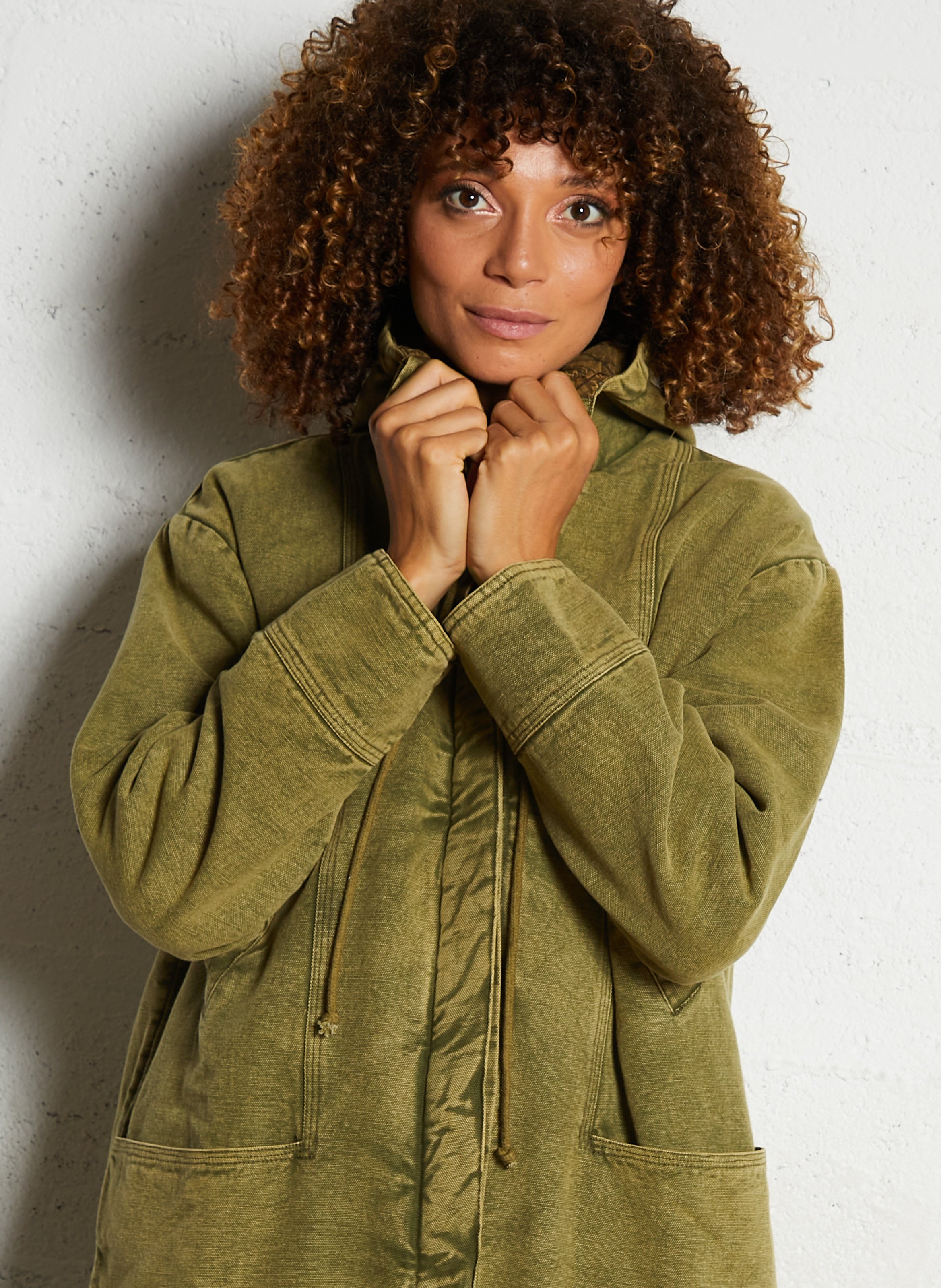 Manteau à capuche en denim LEON & HARPER Kaki