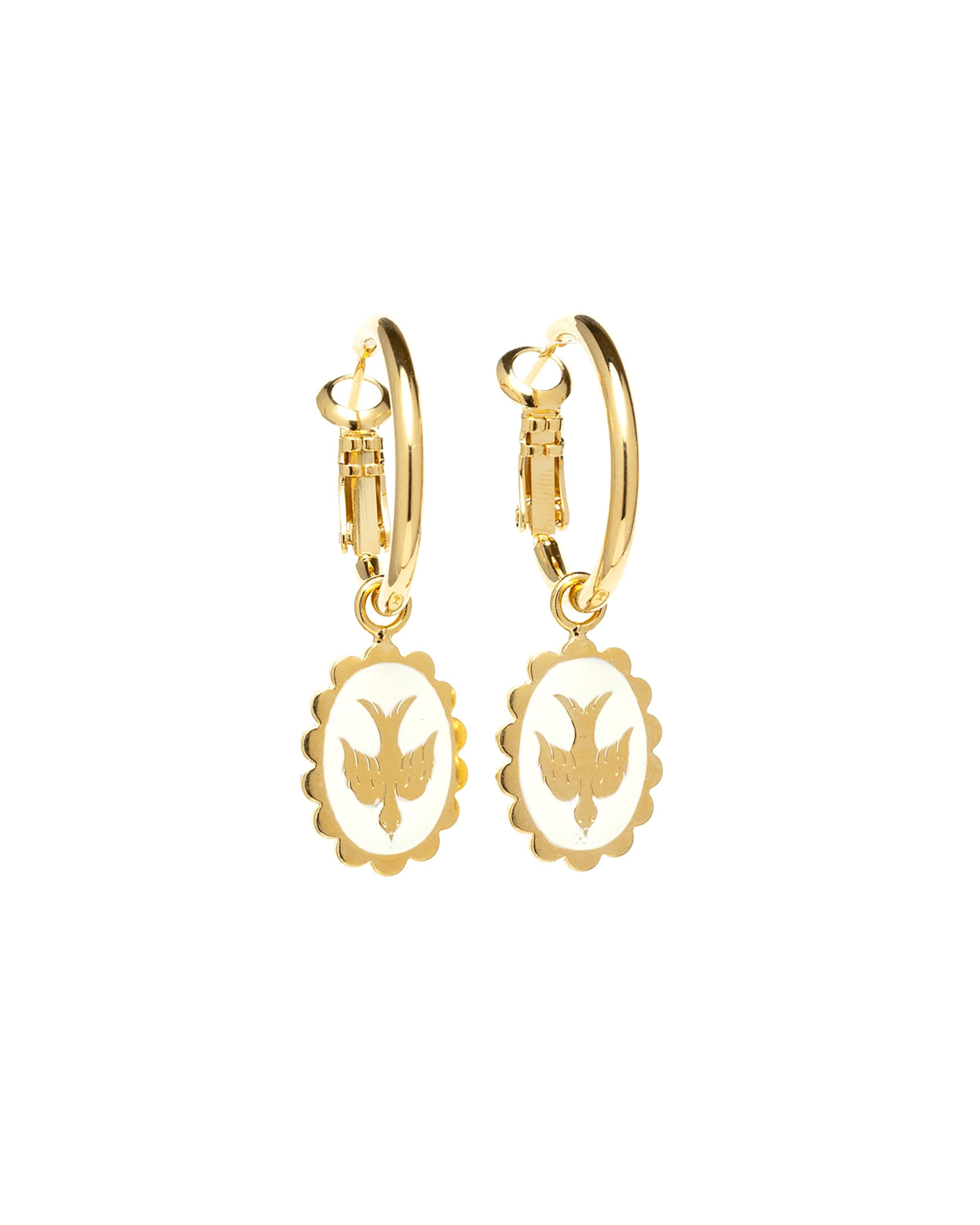 Mini gold-plated enameled dove hoop earrings MONSIEUR SIMONE