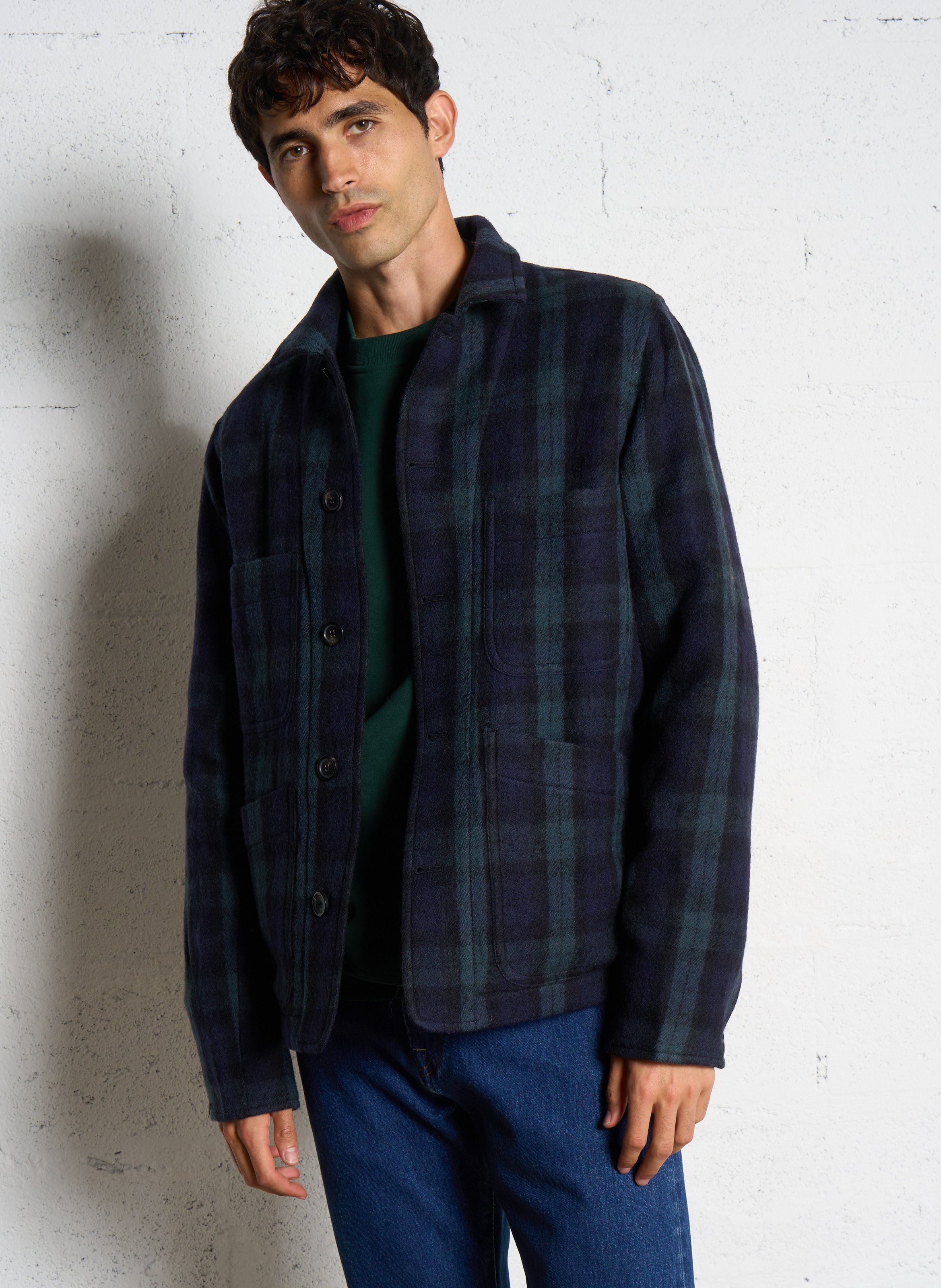 Straight classic collar wool overshirt in check pattern PAUL SMITH Black