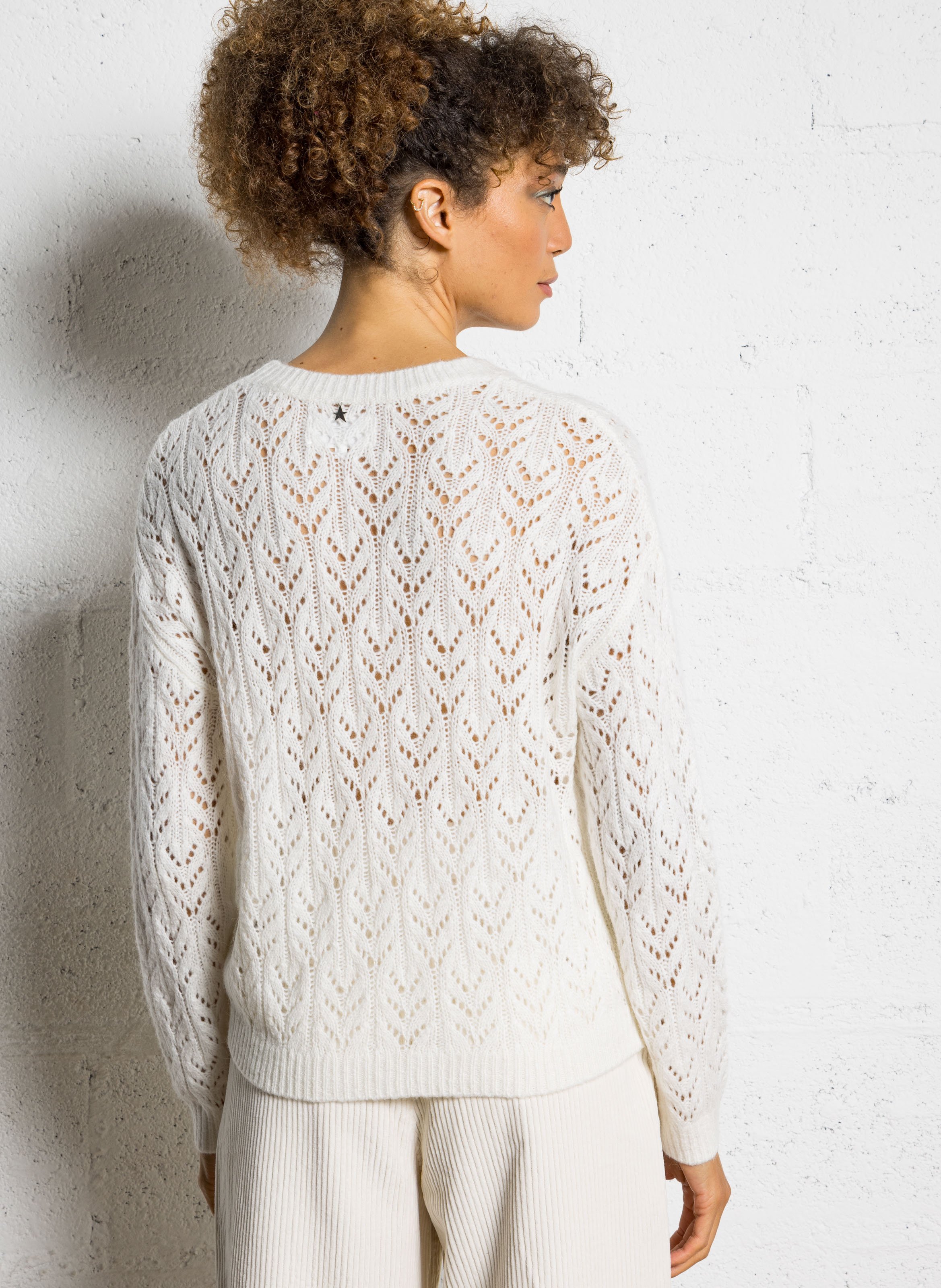 Pull droit col rond en maille SUD EXPRESS Blanc