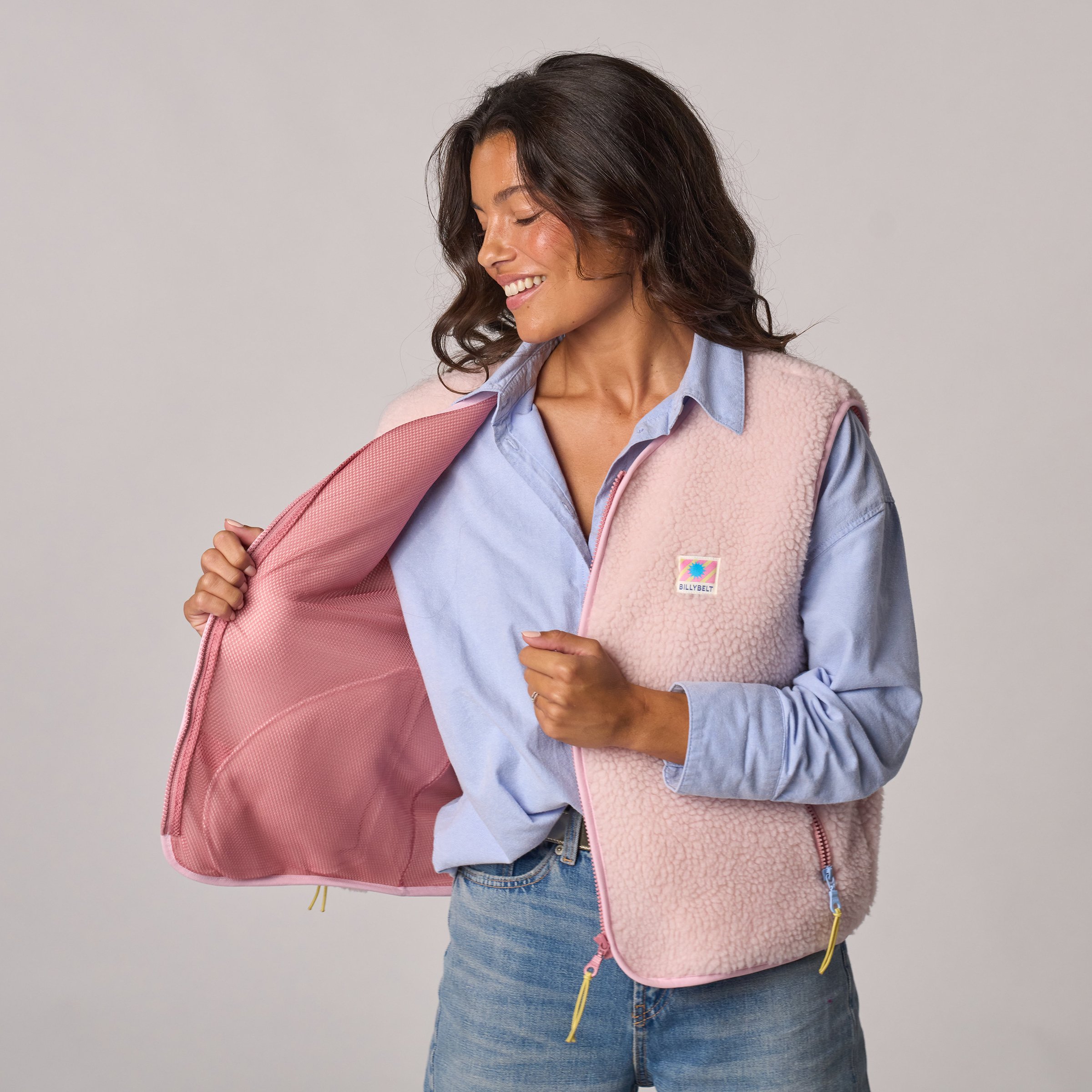 Sleeveless Sherpa Zip-Up Vest Pink