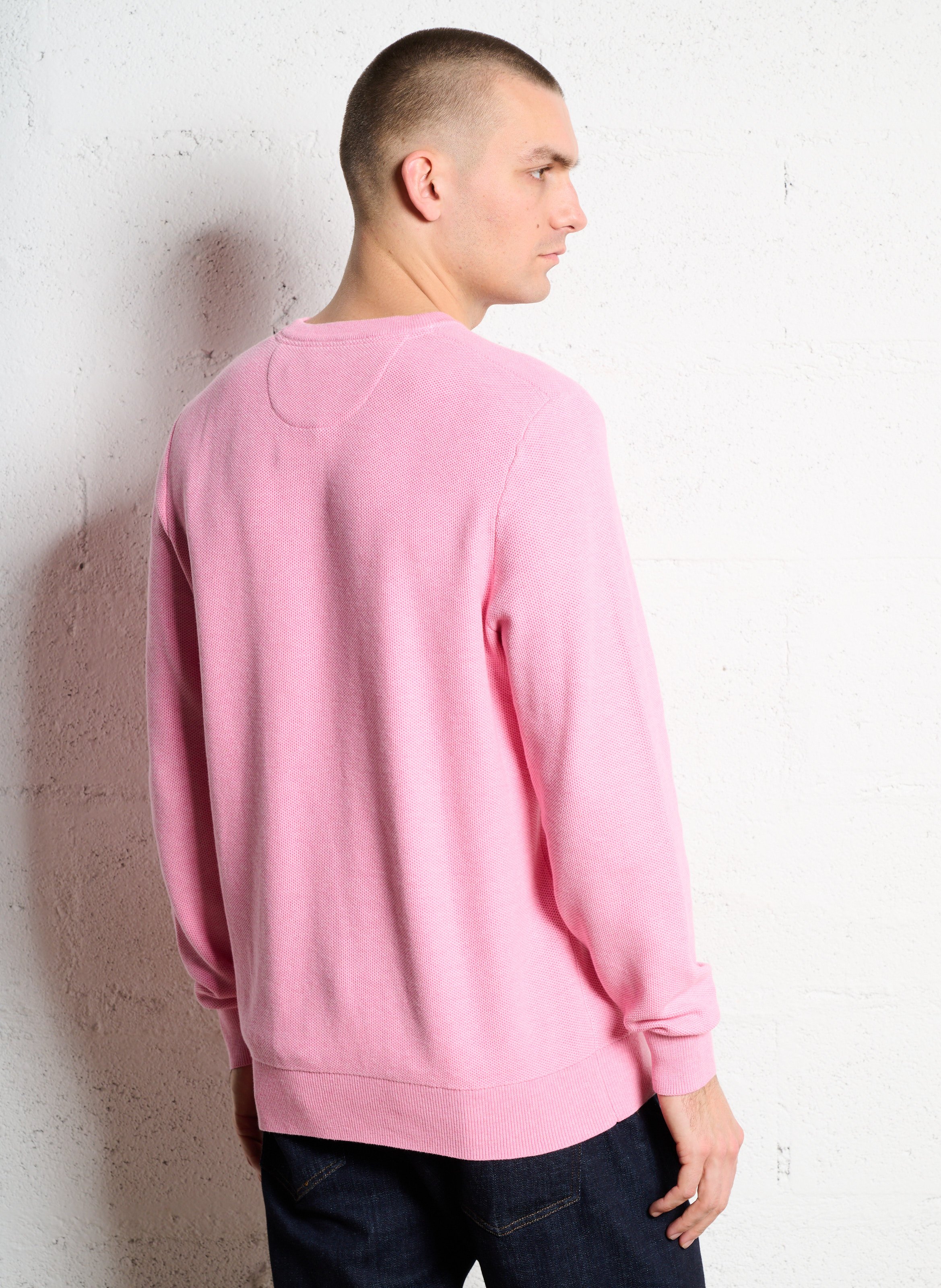Pull col rond uni à broderie nœud EDEN PARK Rose