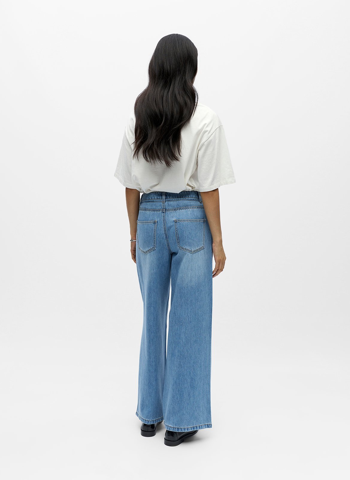 Straight cotton-blend pants OBJECT Blue