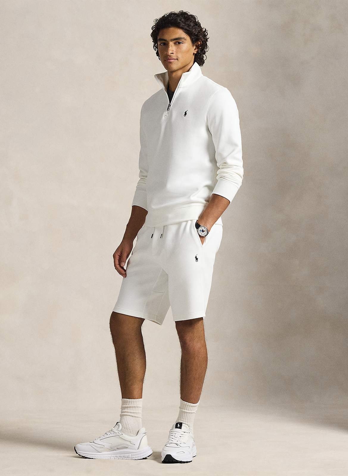 Sweatshirt aus Baumwoll-Mix mit Stehkragen Weiss